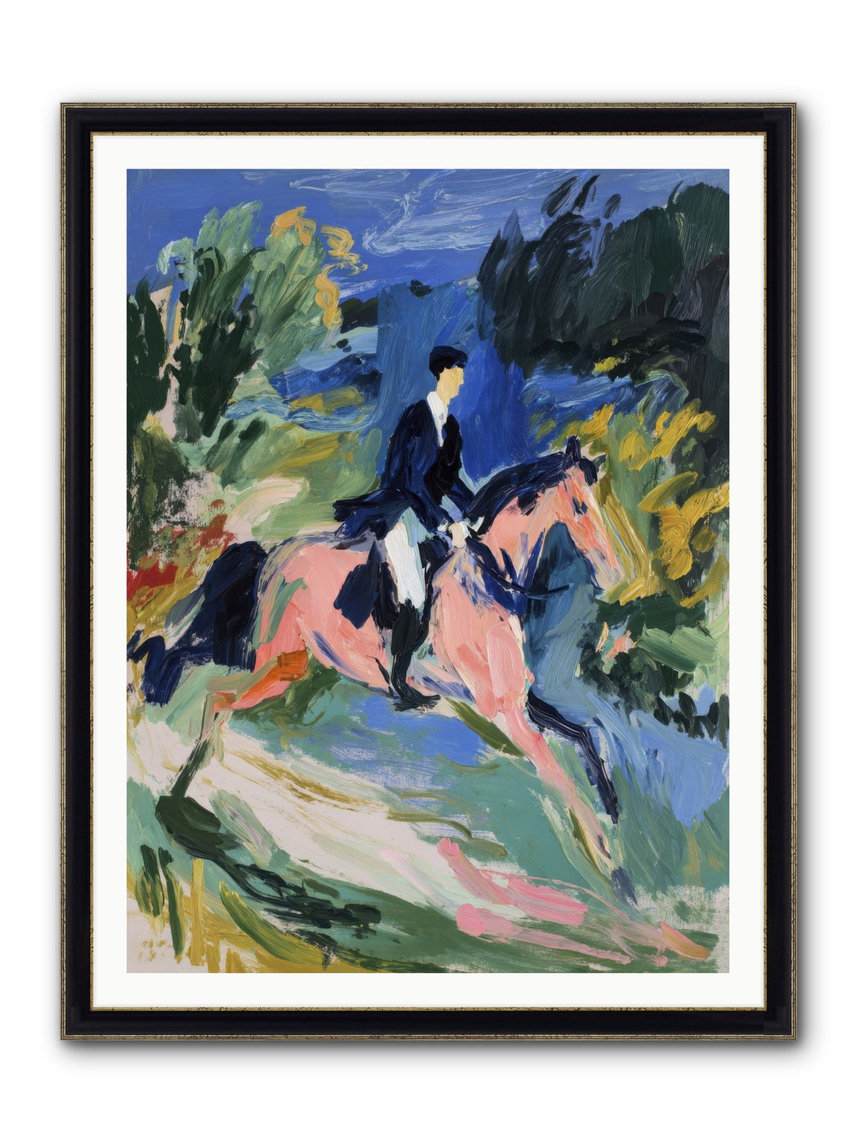 Garden Path Gallop Framed Print - Black & Gold 36x48
