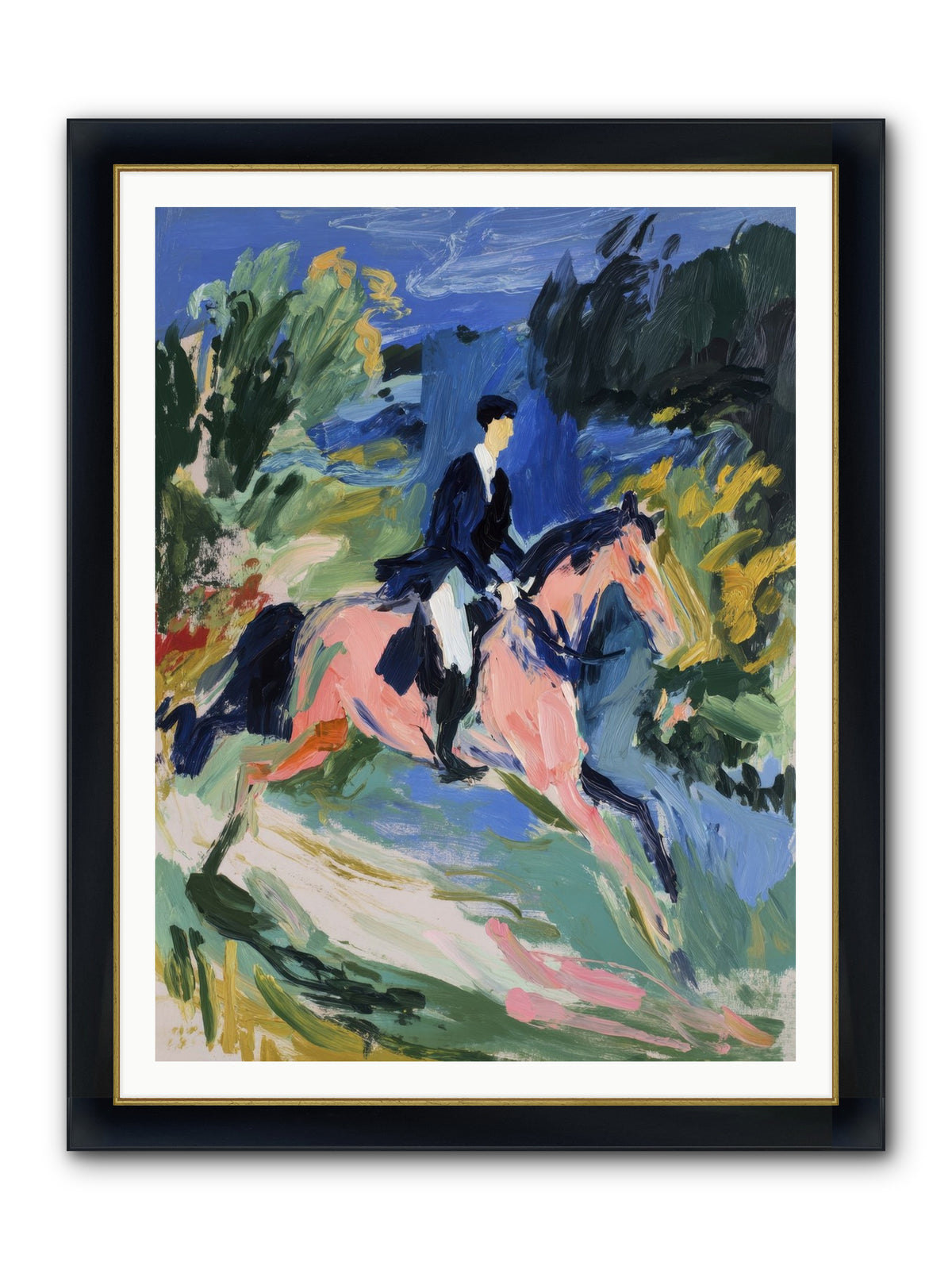 Garden Path Gallop Framed Print - Wide Black w/Gold 36x48