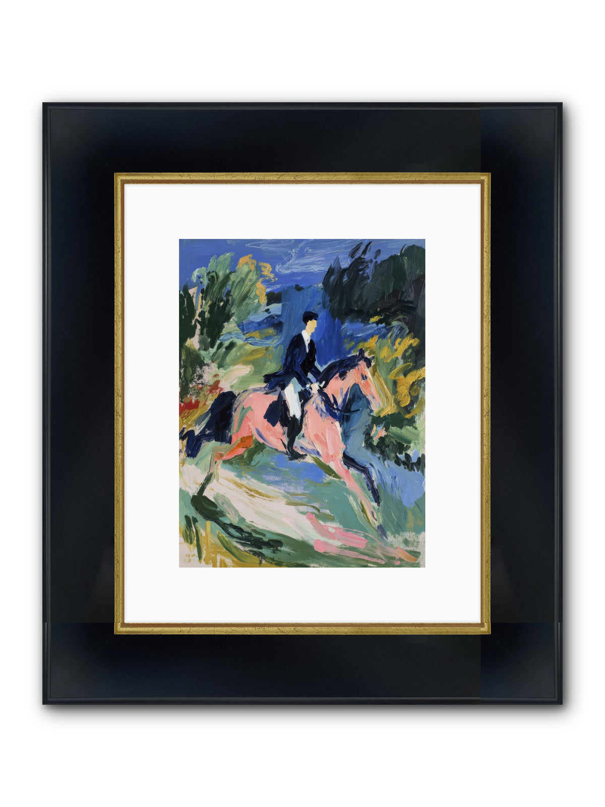 Garden Path Gallop Framed Print - Wide Black w/Gold 9x12