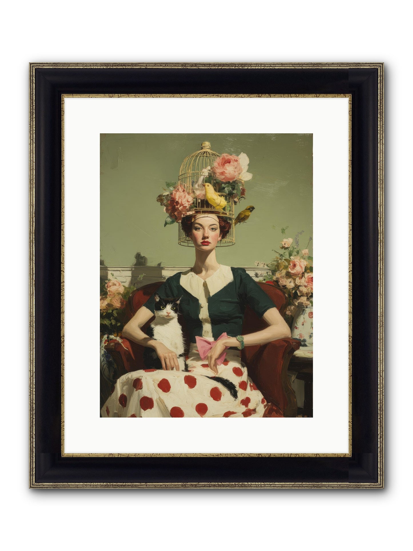 Gardenia & The Telephone Line Framed Print - Black & Gold 12x16