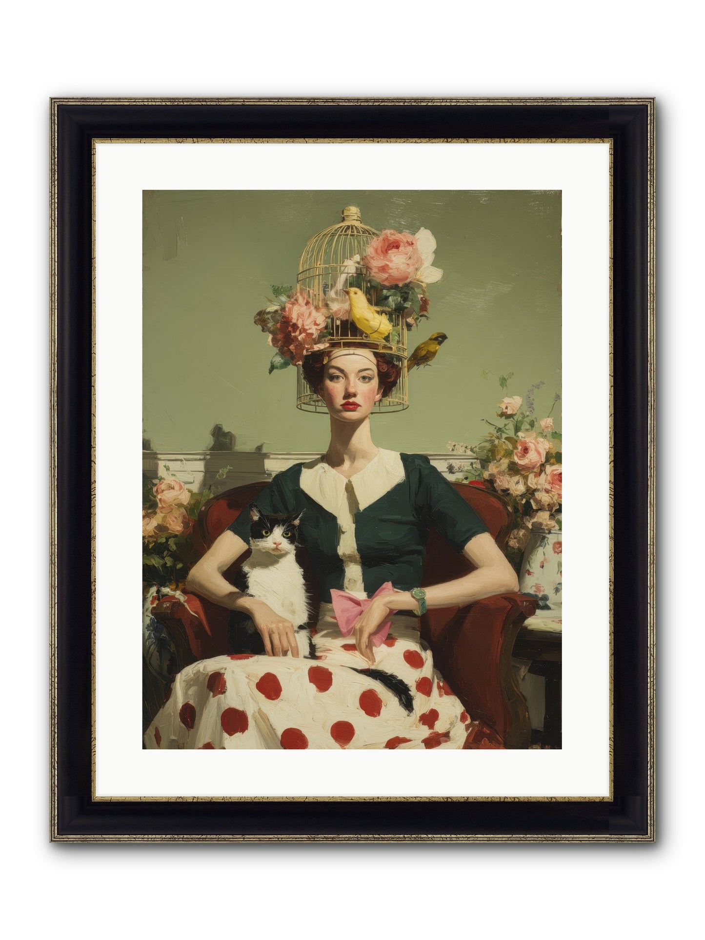 Gardenia & The Telephone Line Framed Print - Black & Gold 18x24