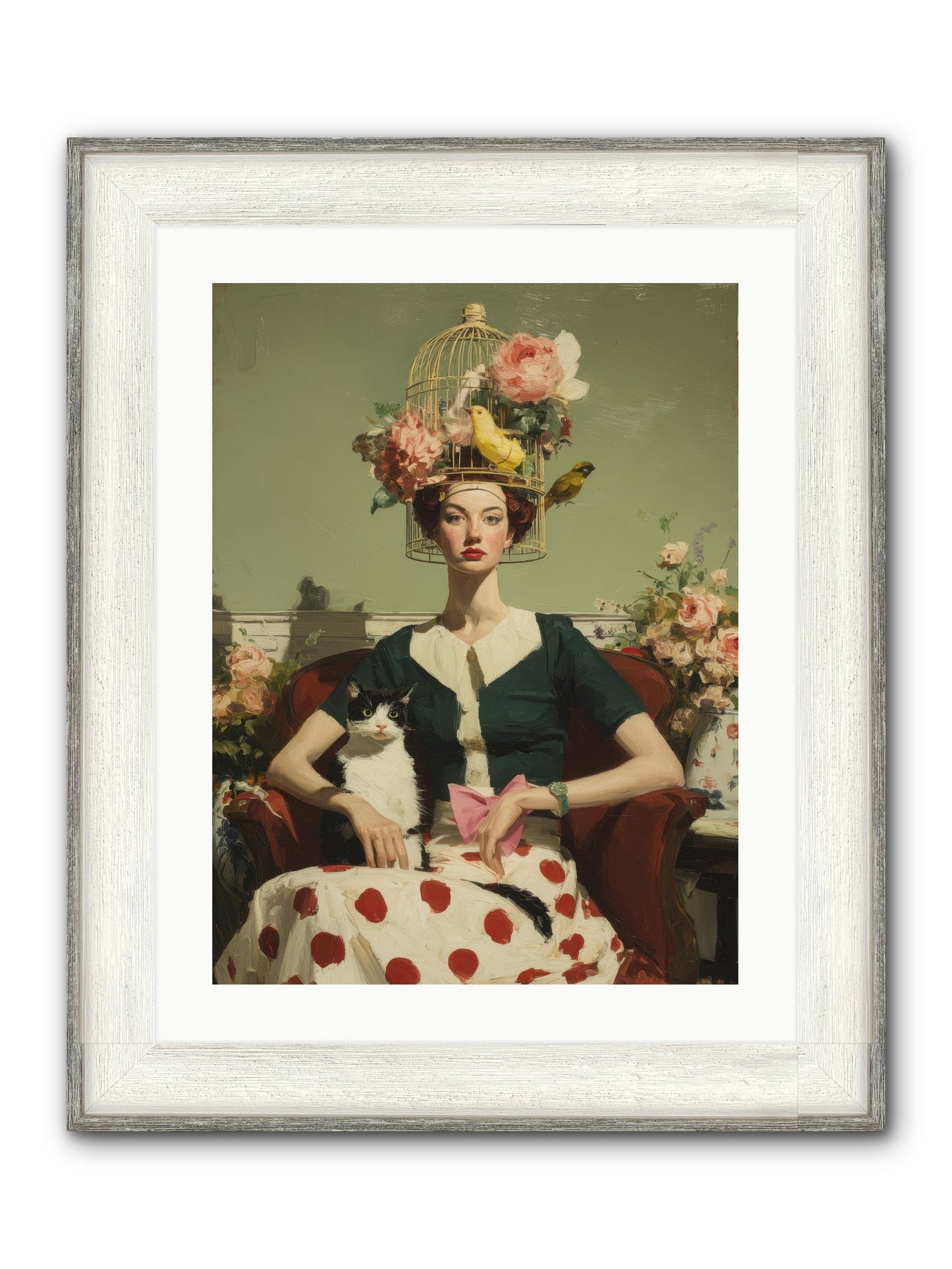 Gardenia & The Telephone Line Framed Print - Driftwood White 18x24