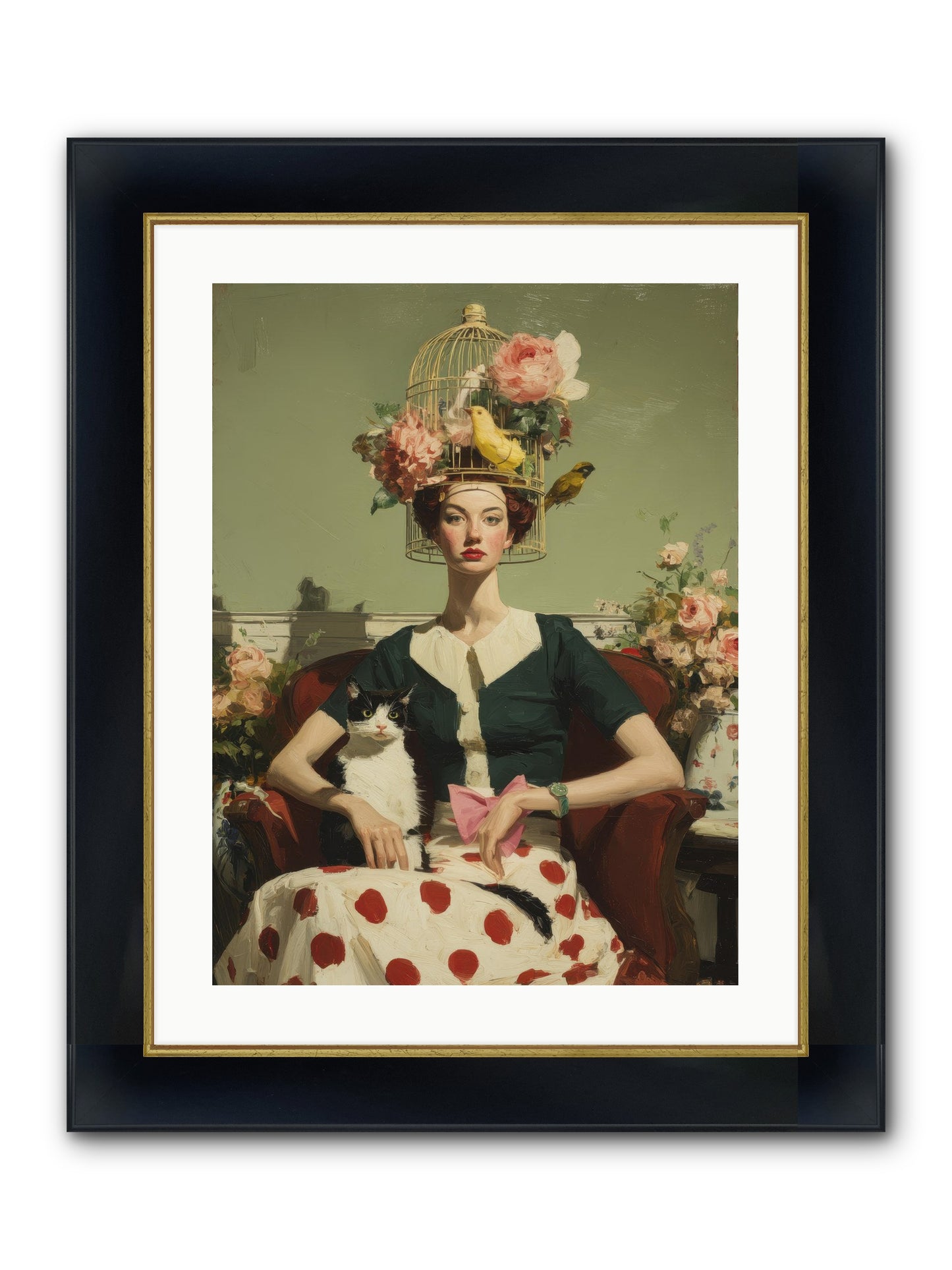 Gardenia & The Telephone Line Framed Print - Wide Black w/Gold 18x24