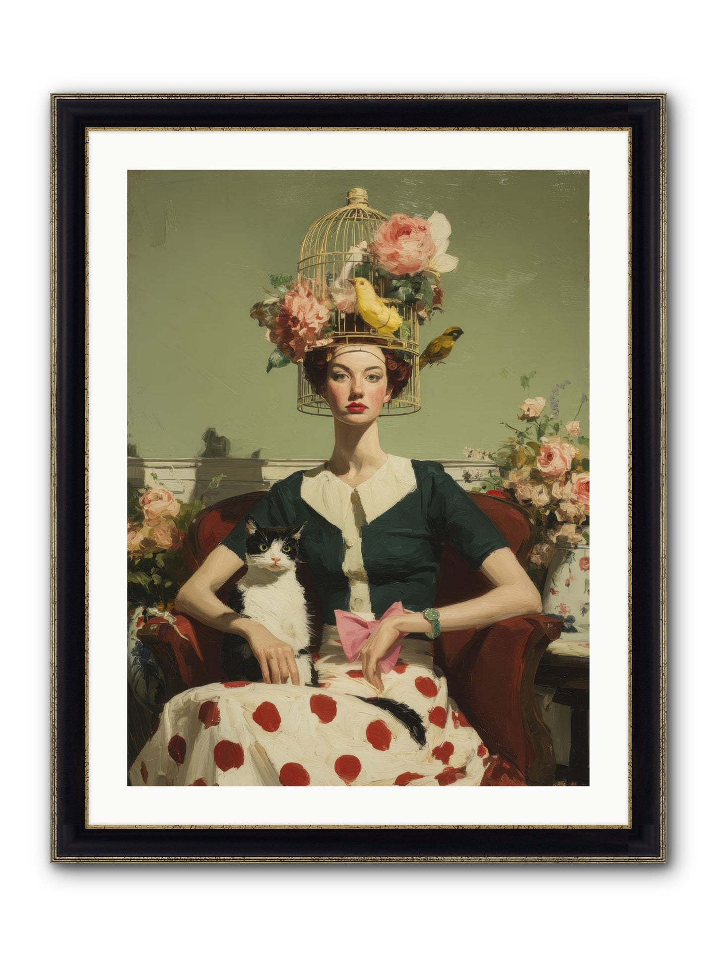 Gardenia & The Telephone Line Framed Print - Black & Gold 24x32