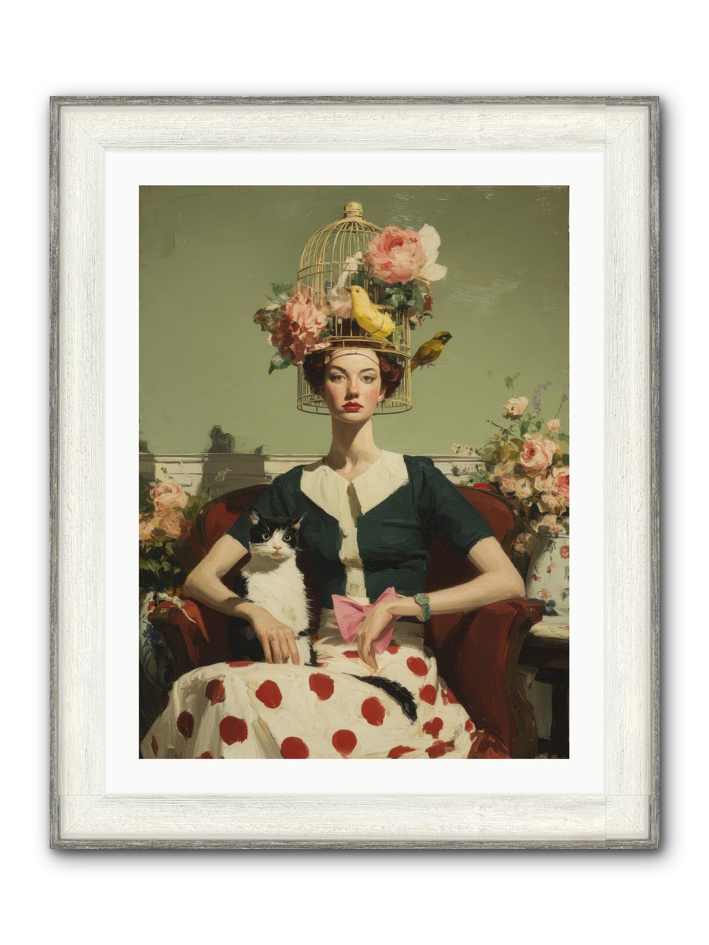Gardenia & The Telephone Line Framed Print - Driftwood White 24x32