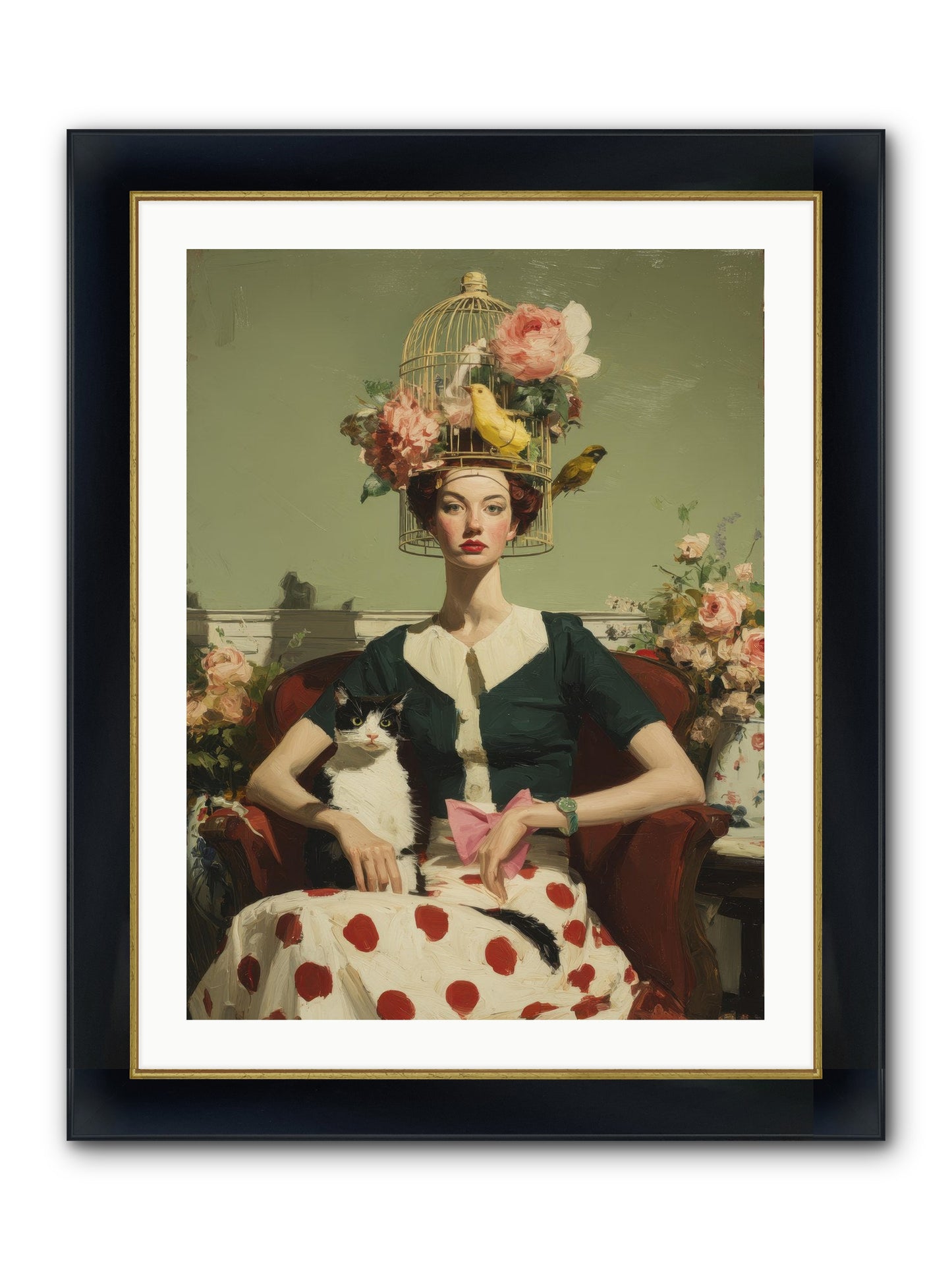 Gardenia & The Telephone Line Framed Print - Wide Black w/Gold 24x32