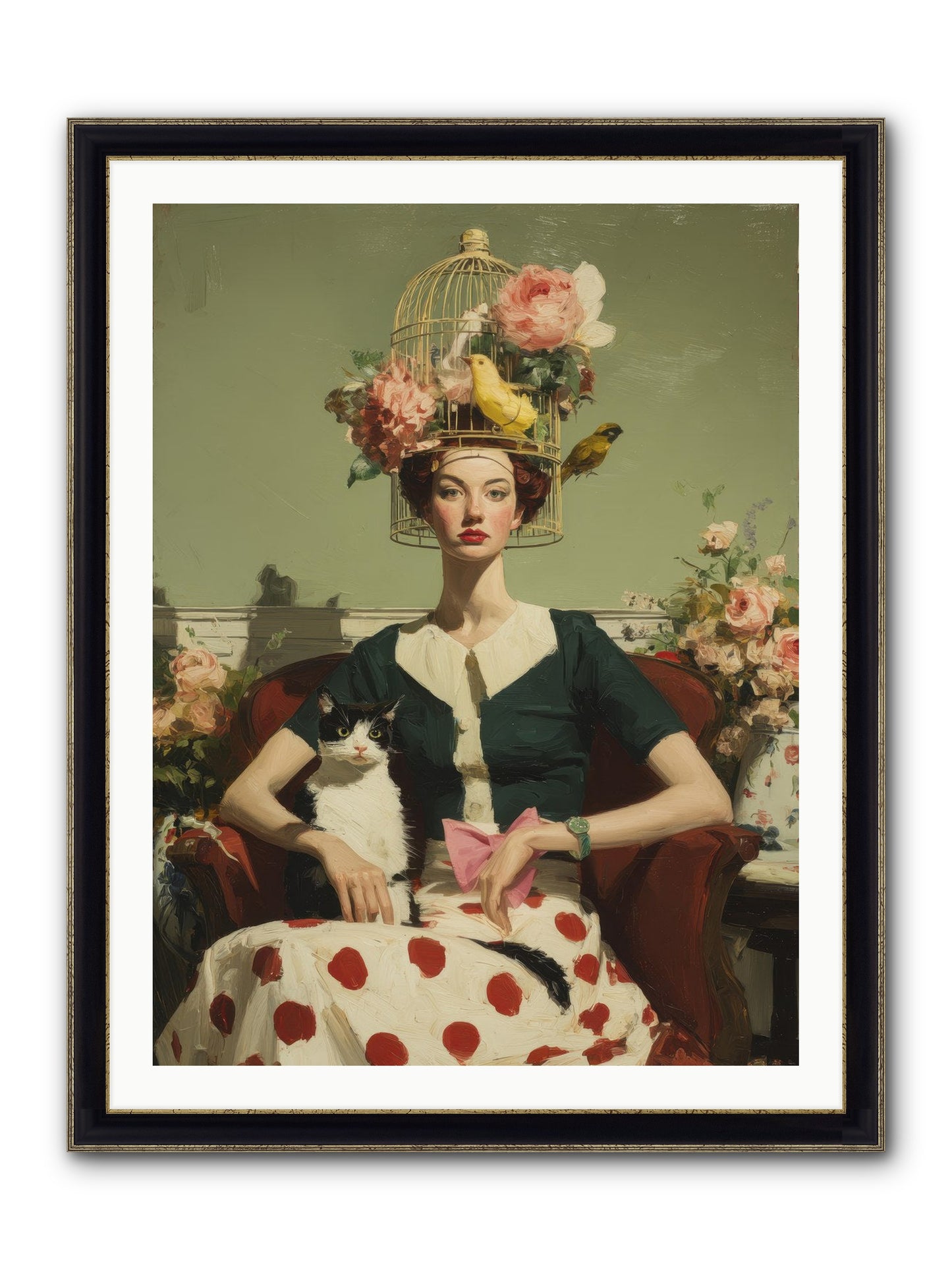 Gardenia & The Telephone Line Framed Print - Black & Gold 30x40