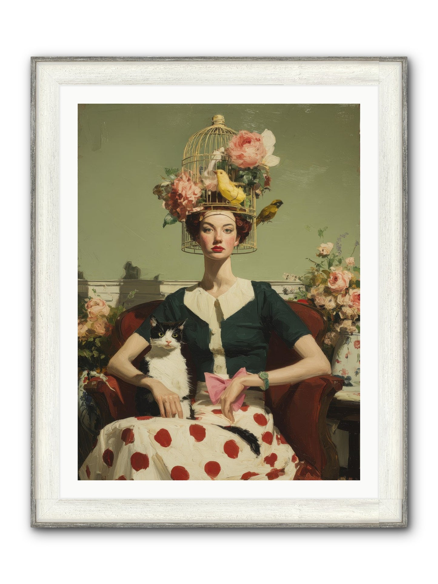 Gardenia & The Telephone Line Framed Print - Driftwood White 30x40