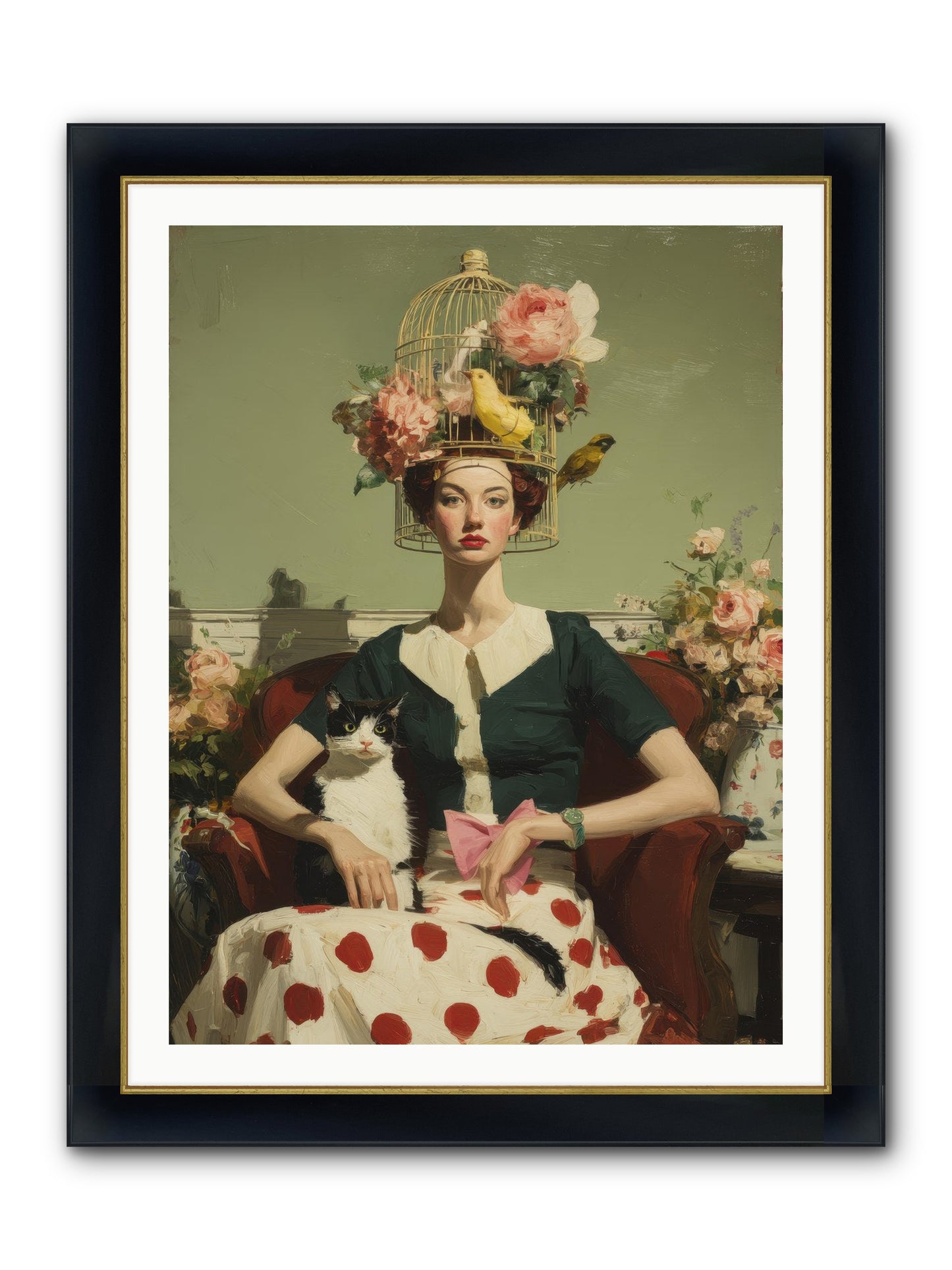 Gardenia & The Telephone Line Framed Print - Wide Black w/Gold 30x40