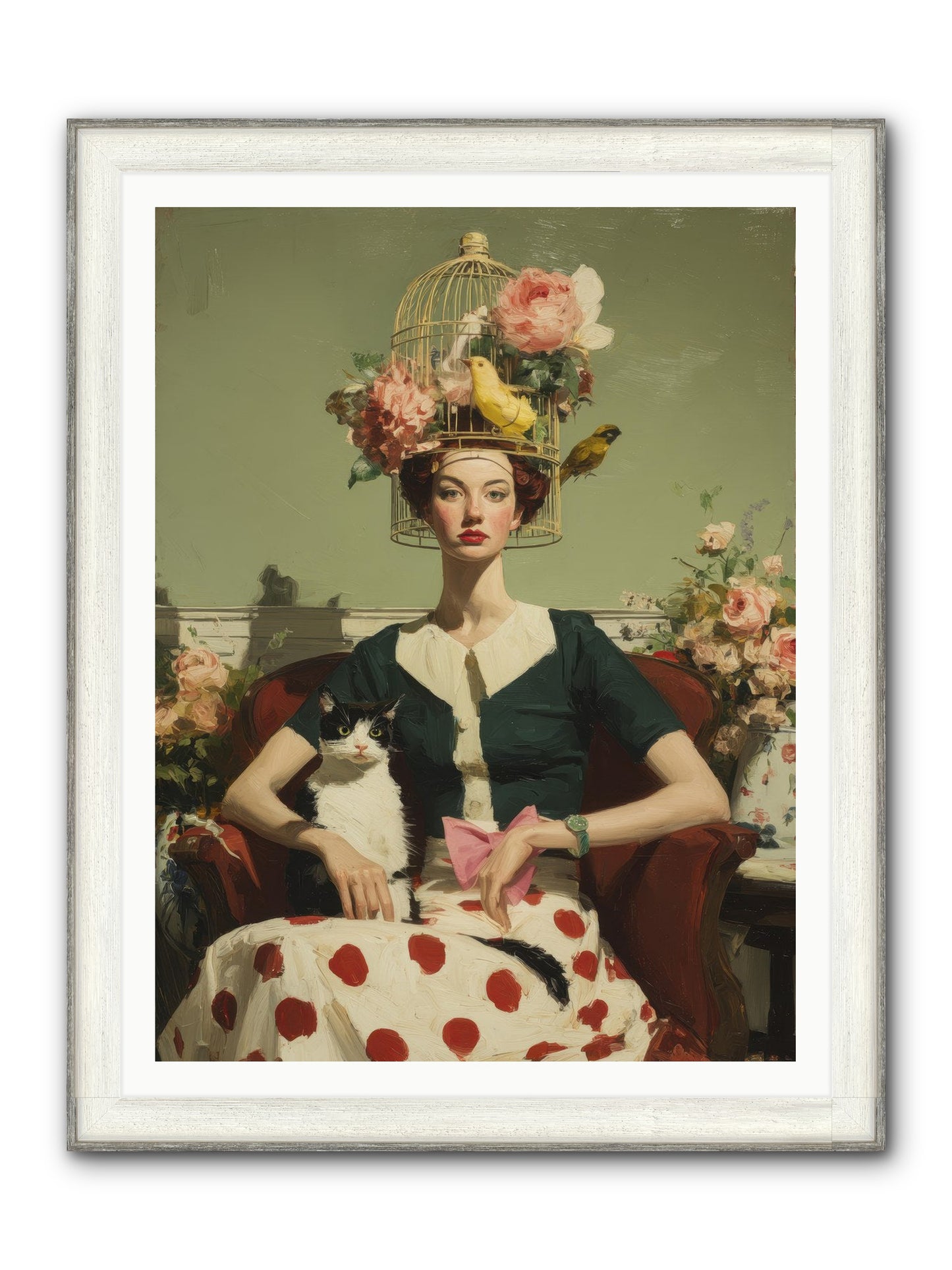 Gardenia & The Telephone Line Framed Print - Driftwood White 36x48