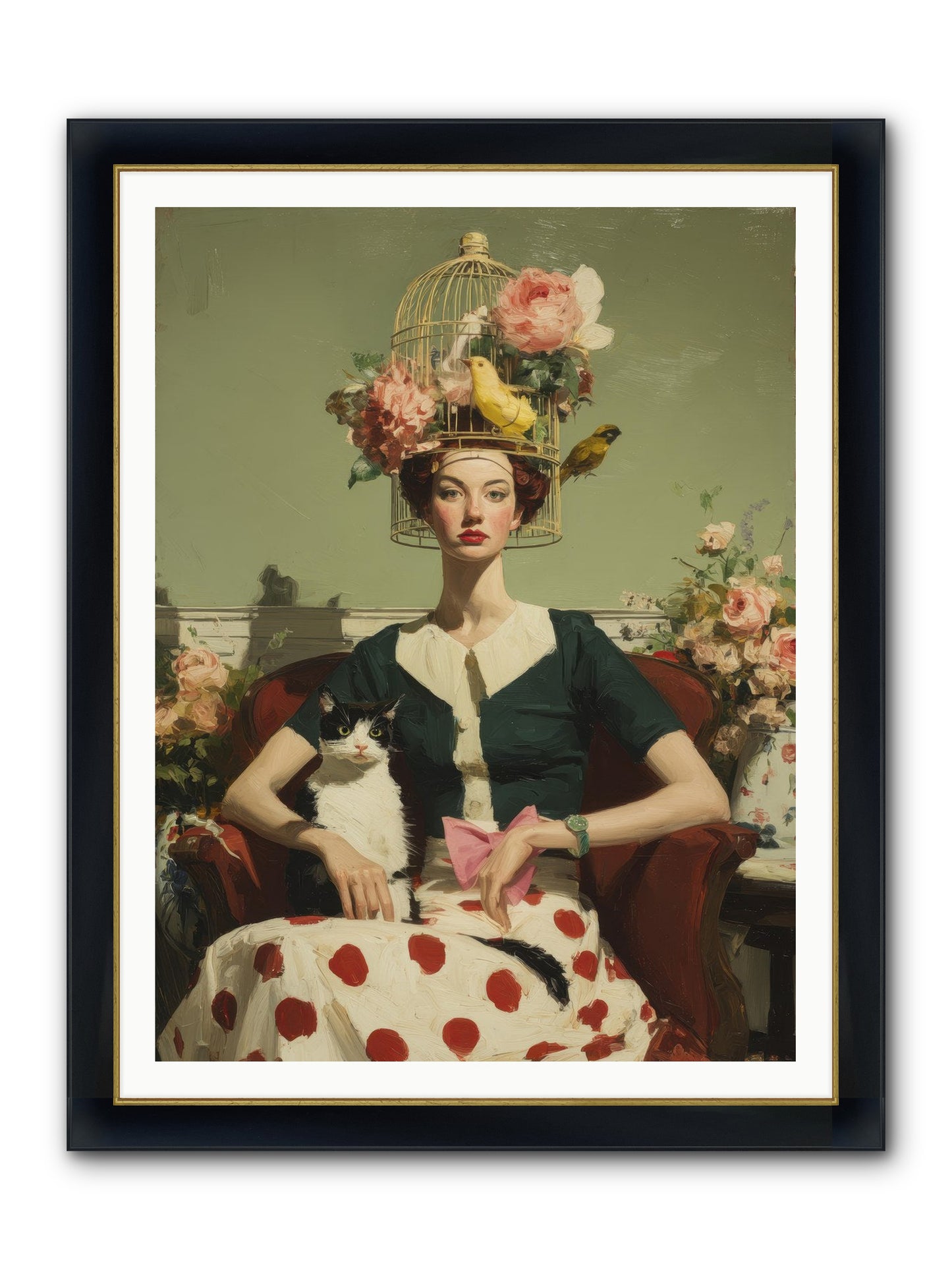 Gardenia & The Telephone Line Framed Print - Wide Black w/Gold 36x48