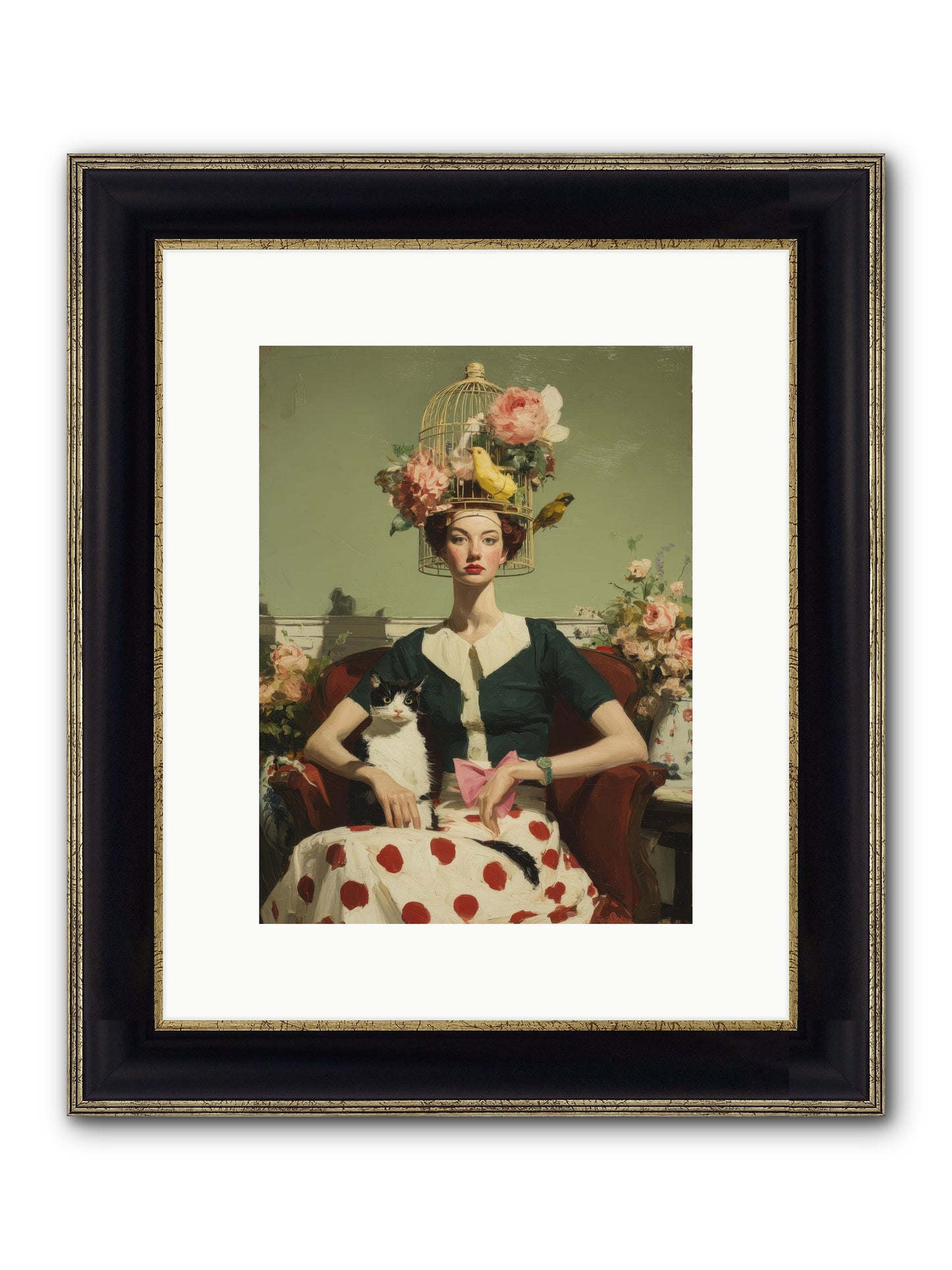 Gardenia & The Telephone Line Framed Print - Black & Gold 9x12
