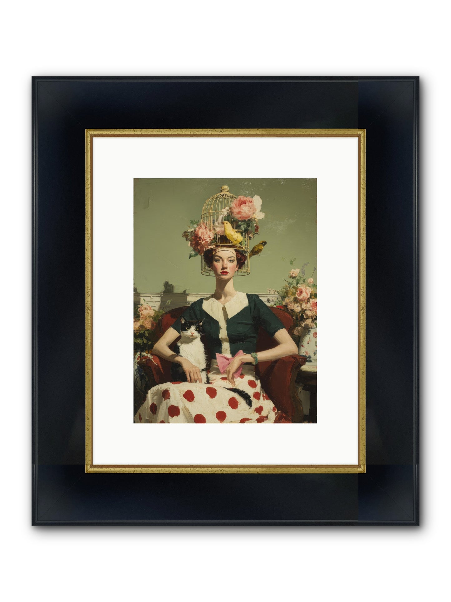 Gardenia & The Telephone Line Framed Print - Wide Black w/Gold 9x12