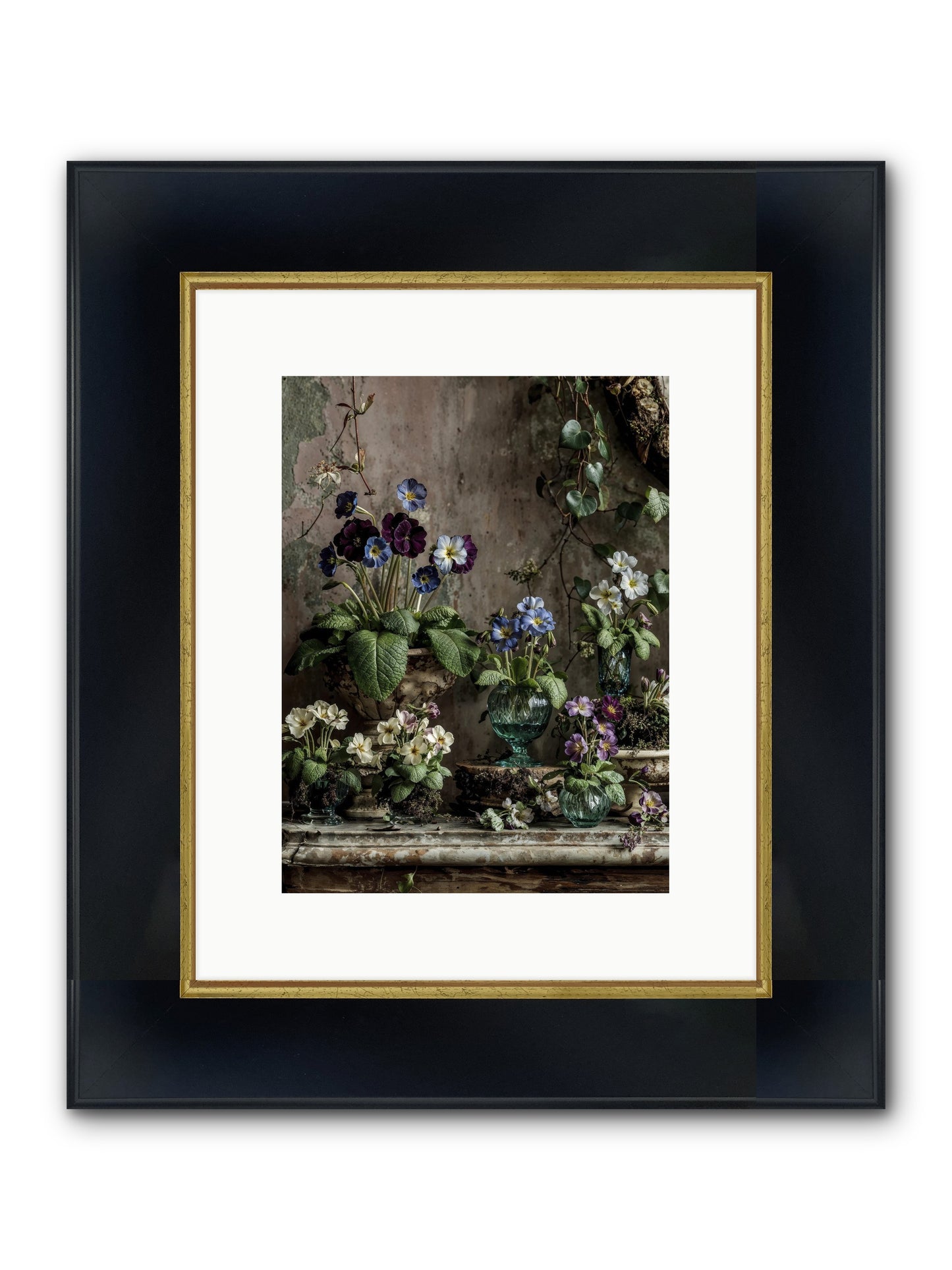 Gathered Framed Print - Wide Black w/Gold 9x12