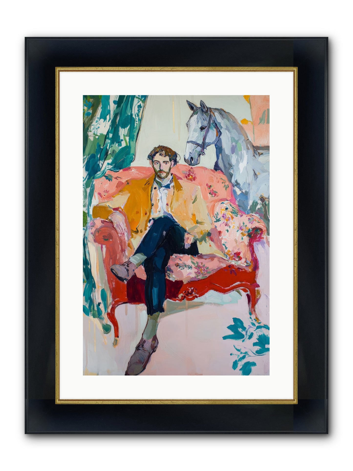 Gentleman Rider Framed Print - Wide Black w/Gold 16x24