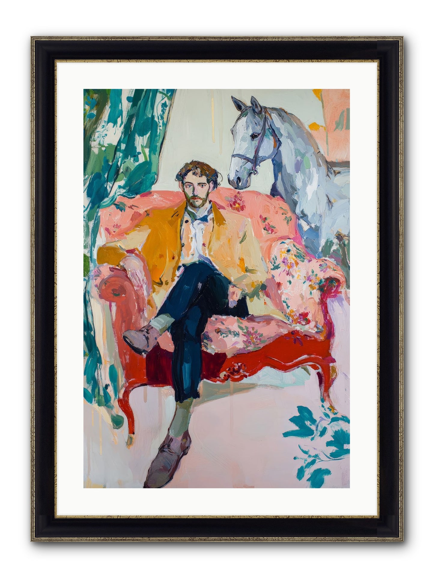 Gentleman Rider Framed Print - Black & Gold 20x30