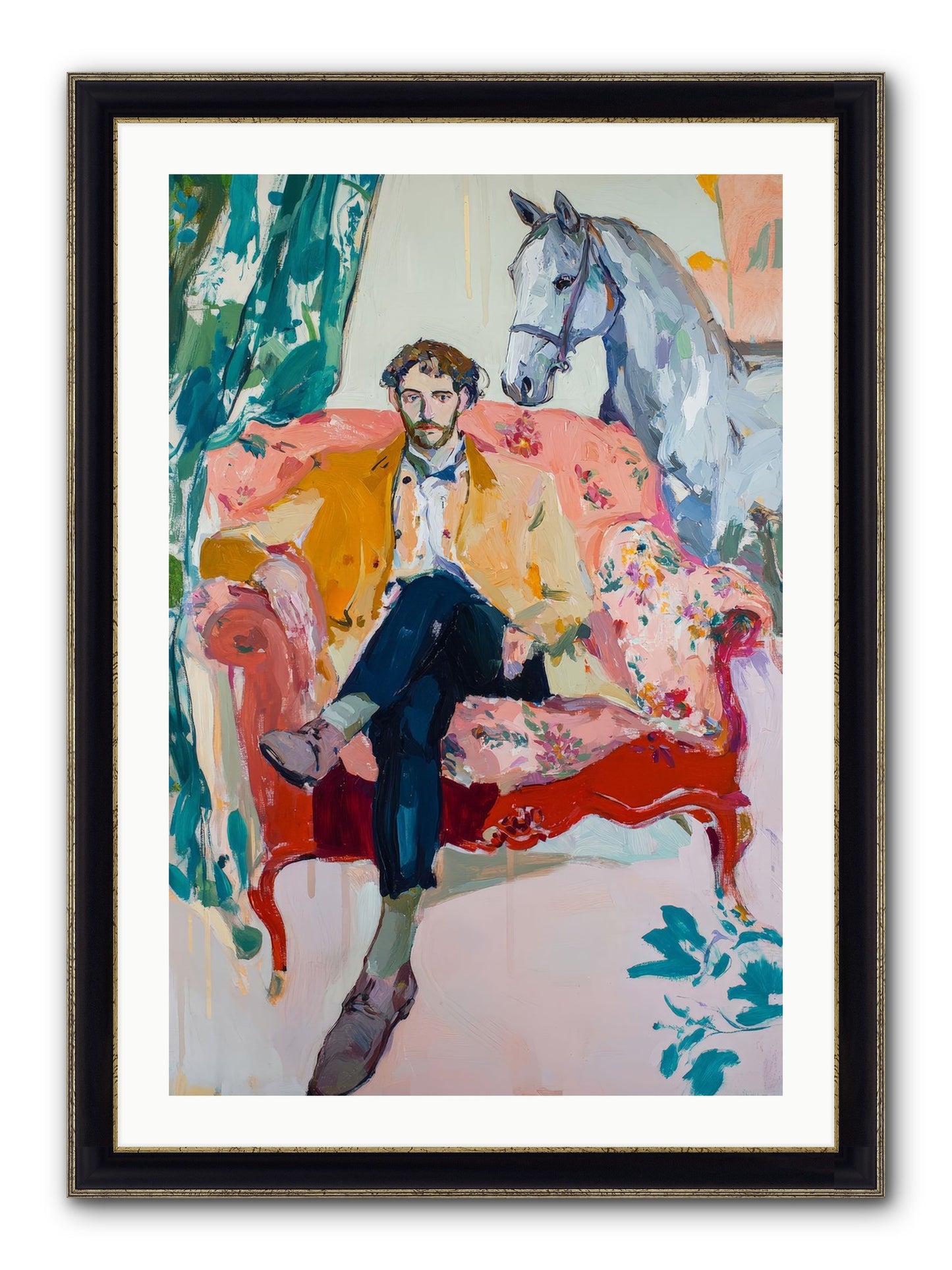Gentleman Rider Framed Print - Black & Gold 24x36
