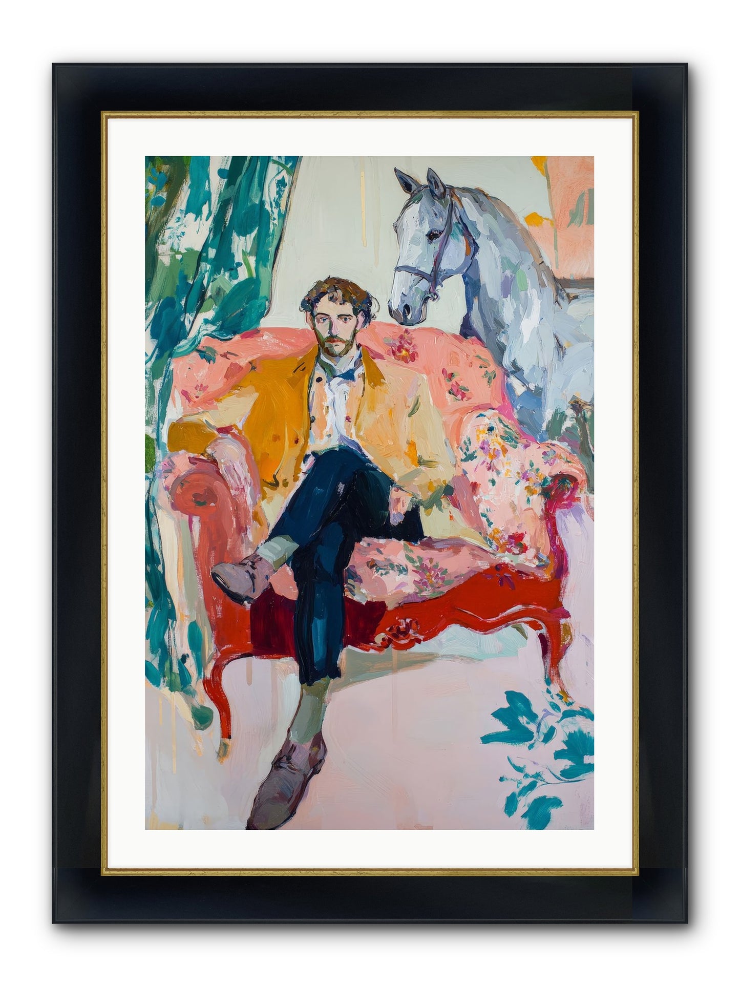 Gentleman Rider Framed Print - Wide Black w/Gold 24x36