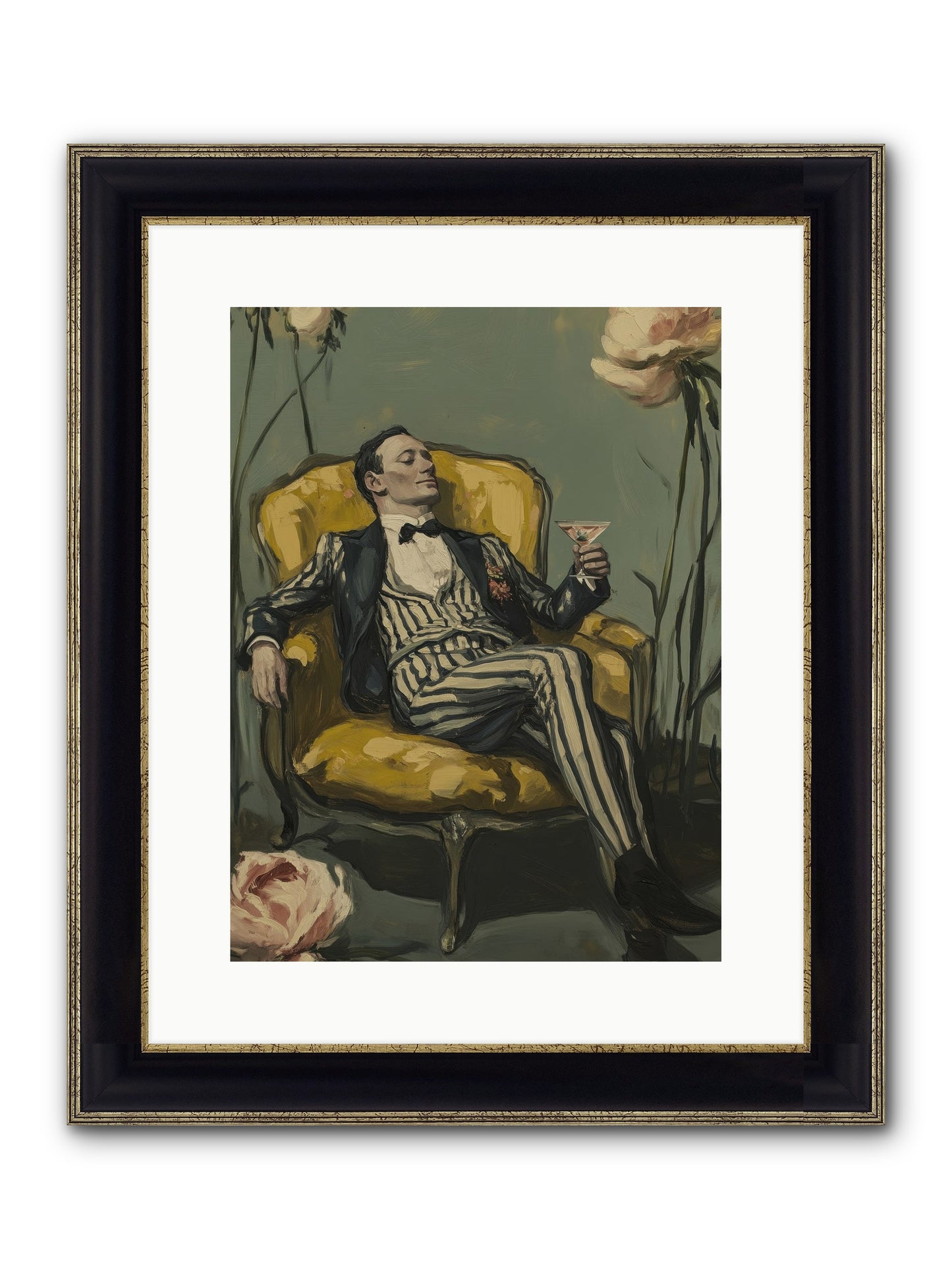 Gin & Roses Framed Print - Black & Gold 12x16