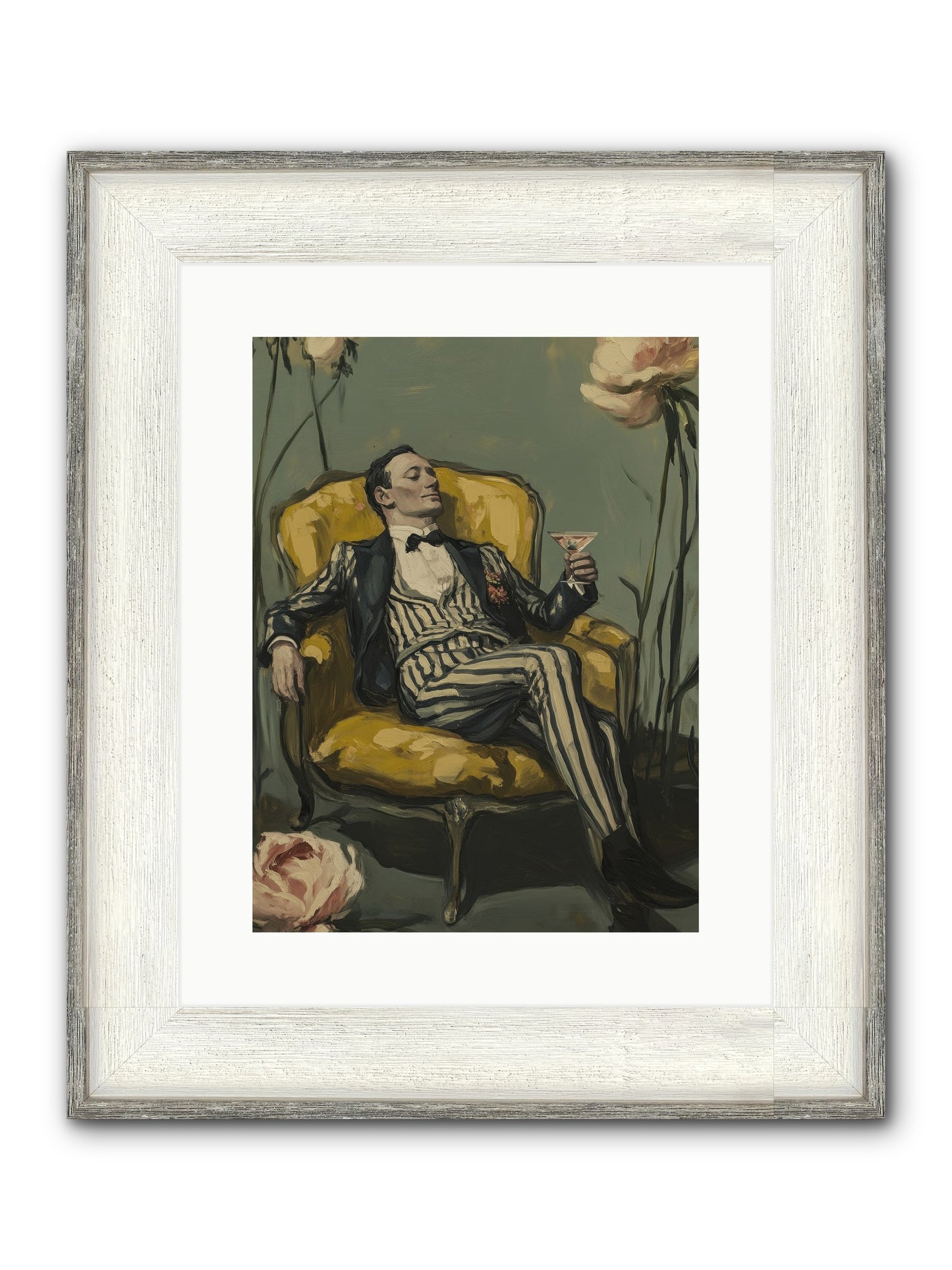 Gin & Roses Framed Print - Driftwood White 12x16