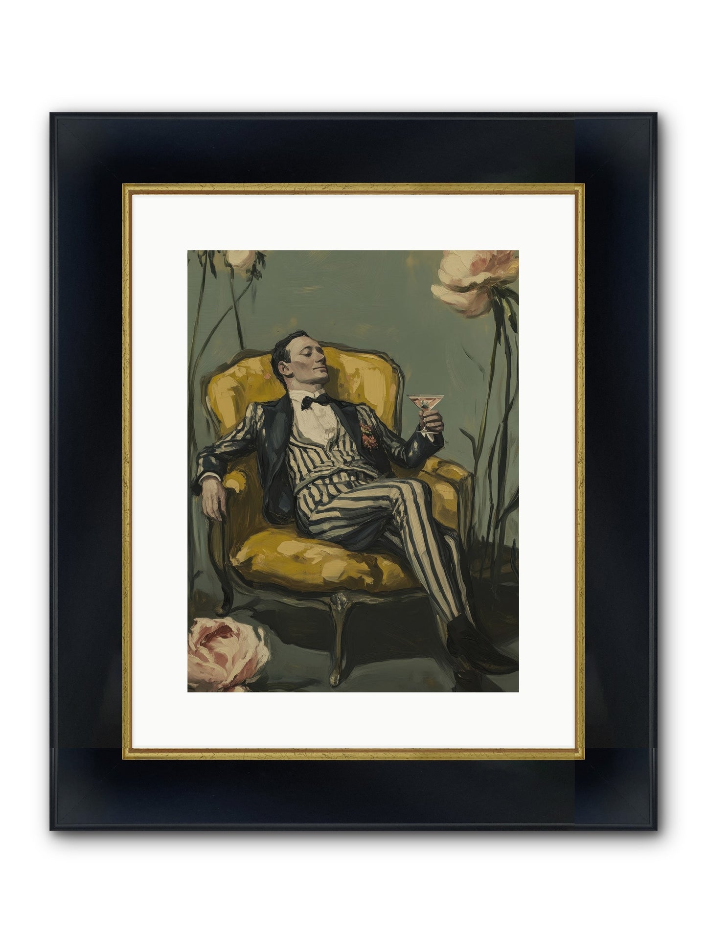 Gin & Roses Framed Print - Wide Black w/Gold 12x16
