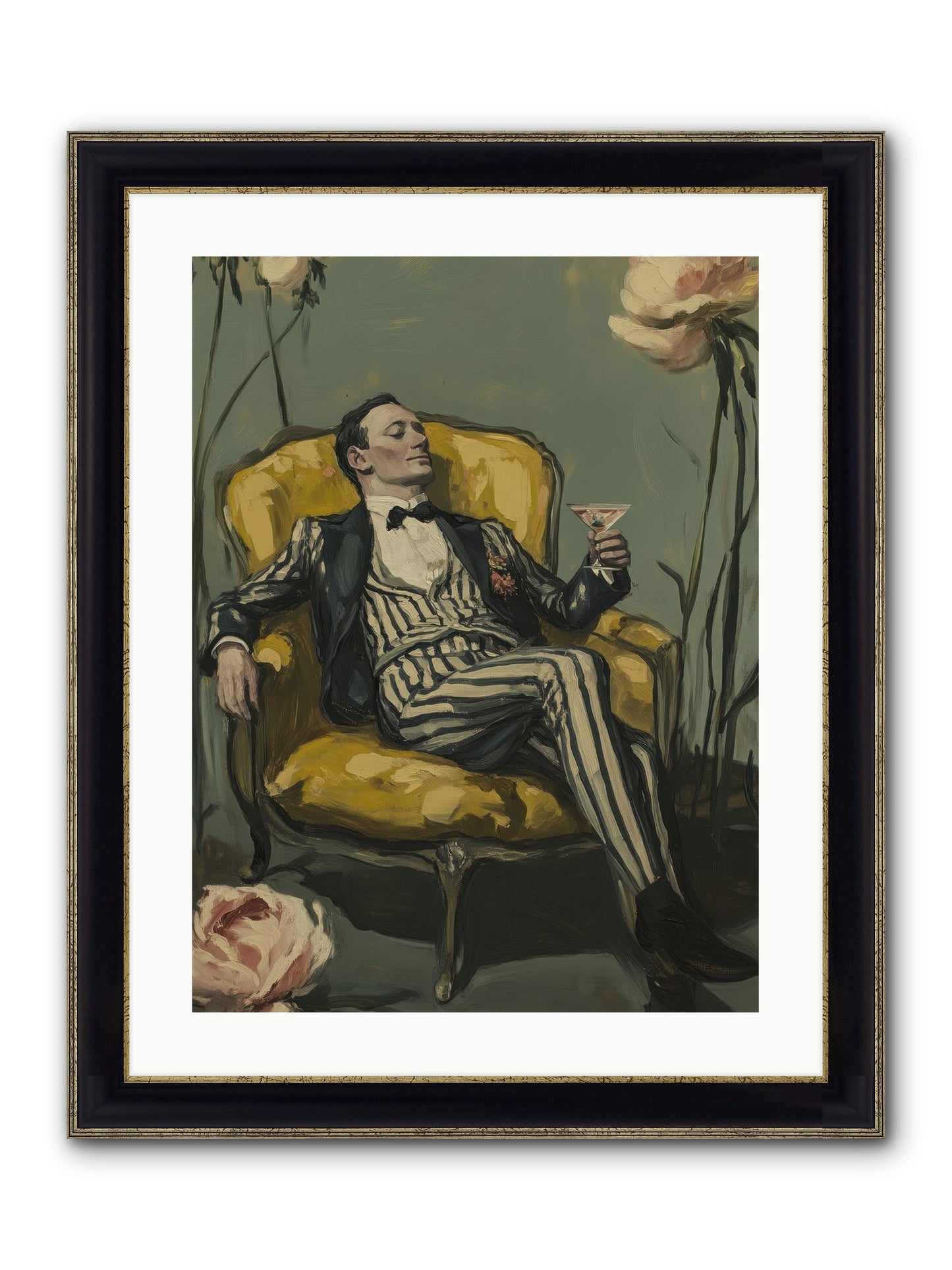 Gin & Roses Framed Print - Black & Gold 18x24