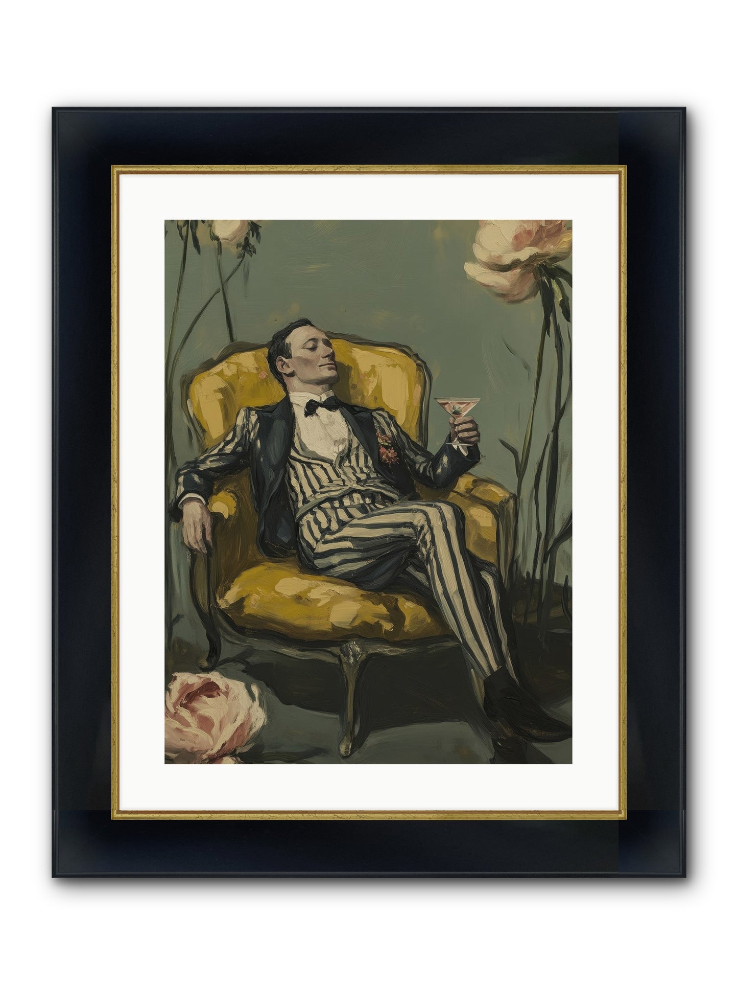 Gin & Roses Framed Print - Wide Black w/Gold 18x24