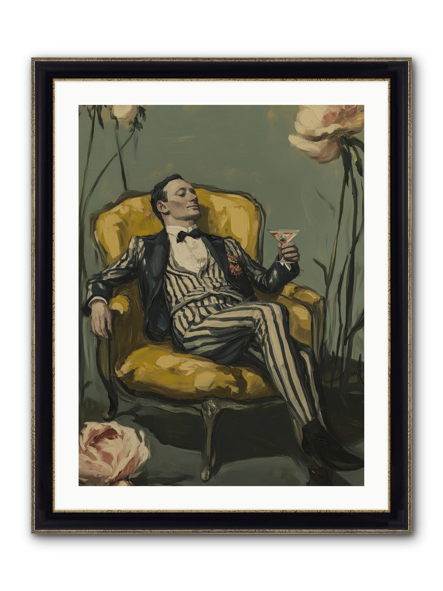 Gin & Roses Framed Print - Black & Gold 24x32
