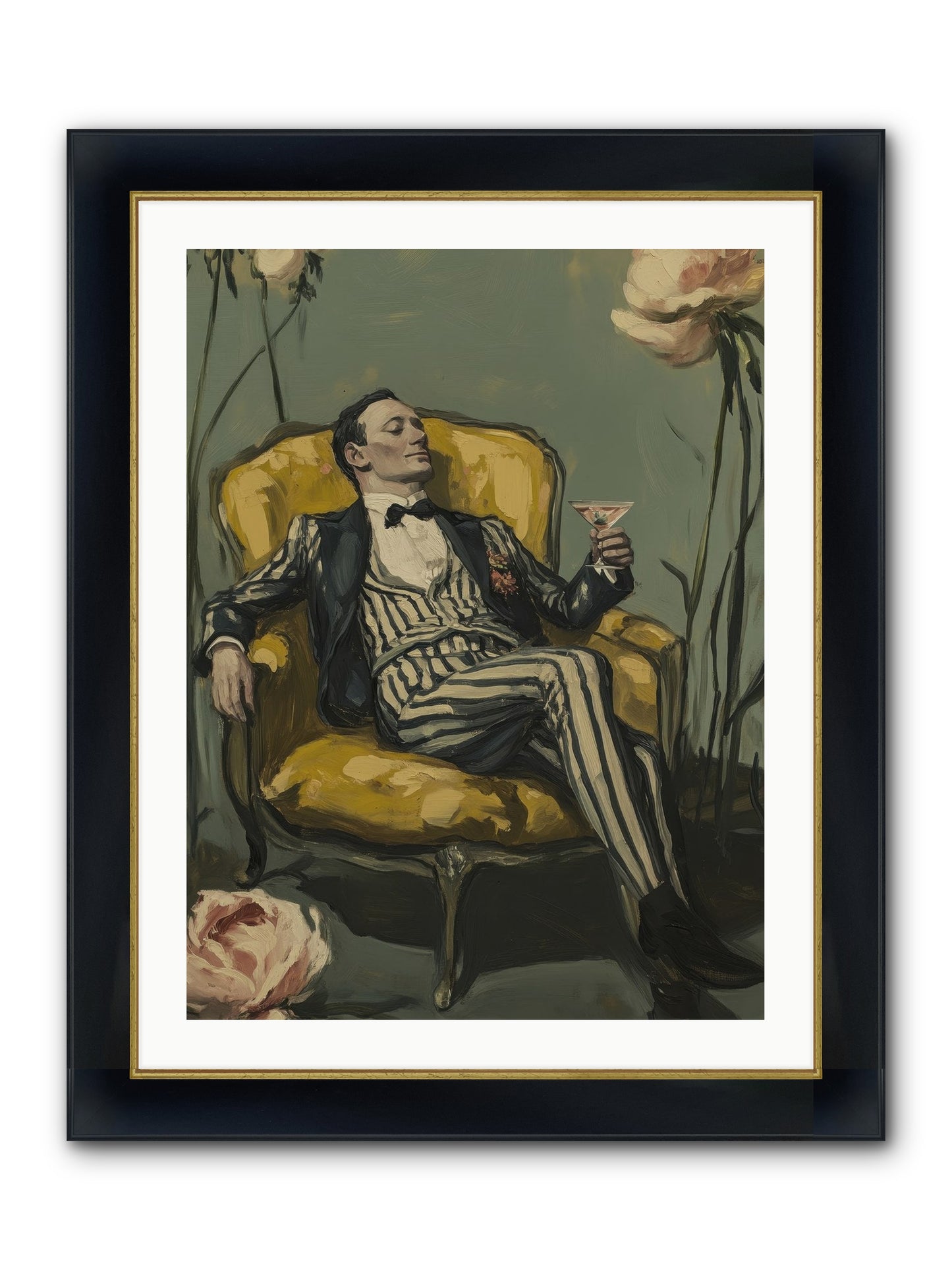 Gin & Roses Framed Print - Wide Black w/Gold 24x32