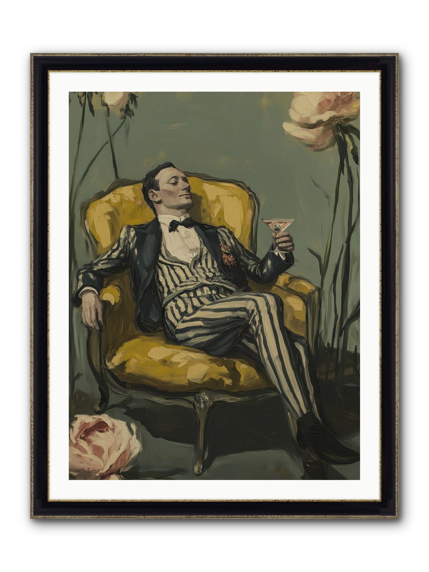 Gin & Roses Framed Print - Black & Gold 30x40