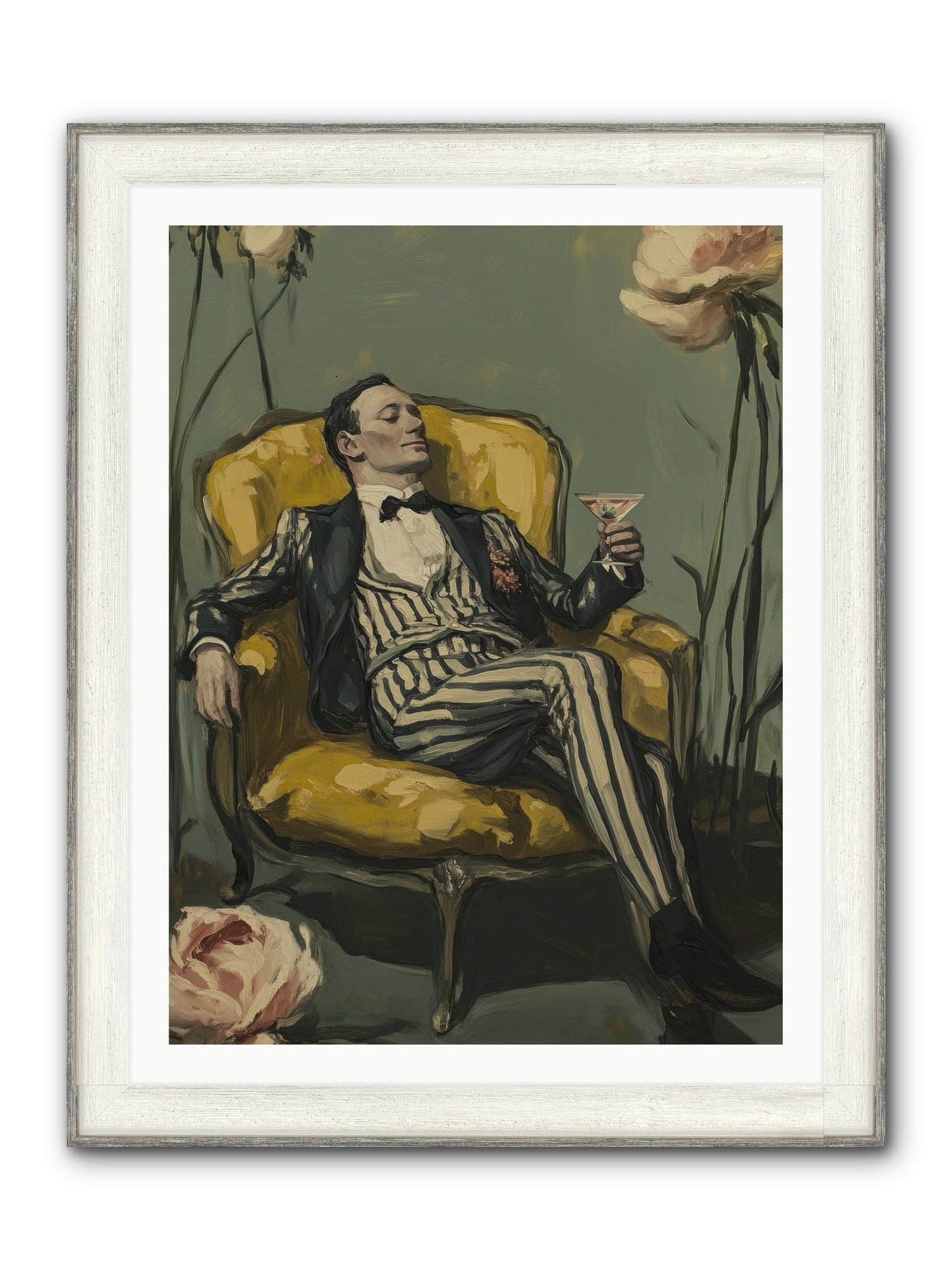 Gin & Roses Framed Print - Driftwood White 30x40