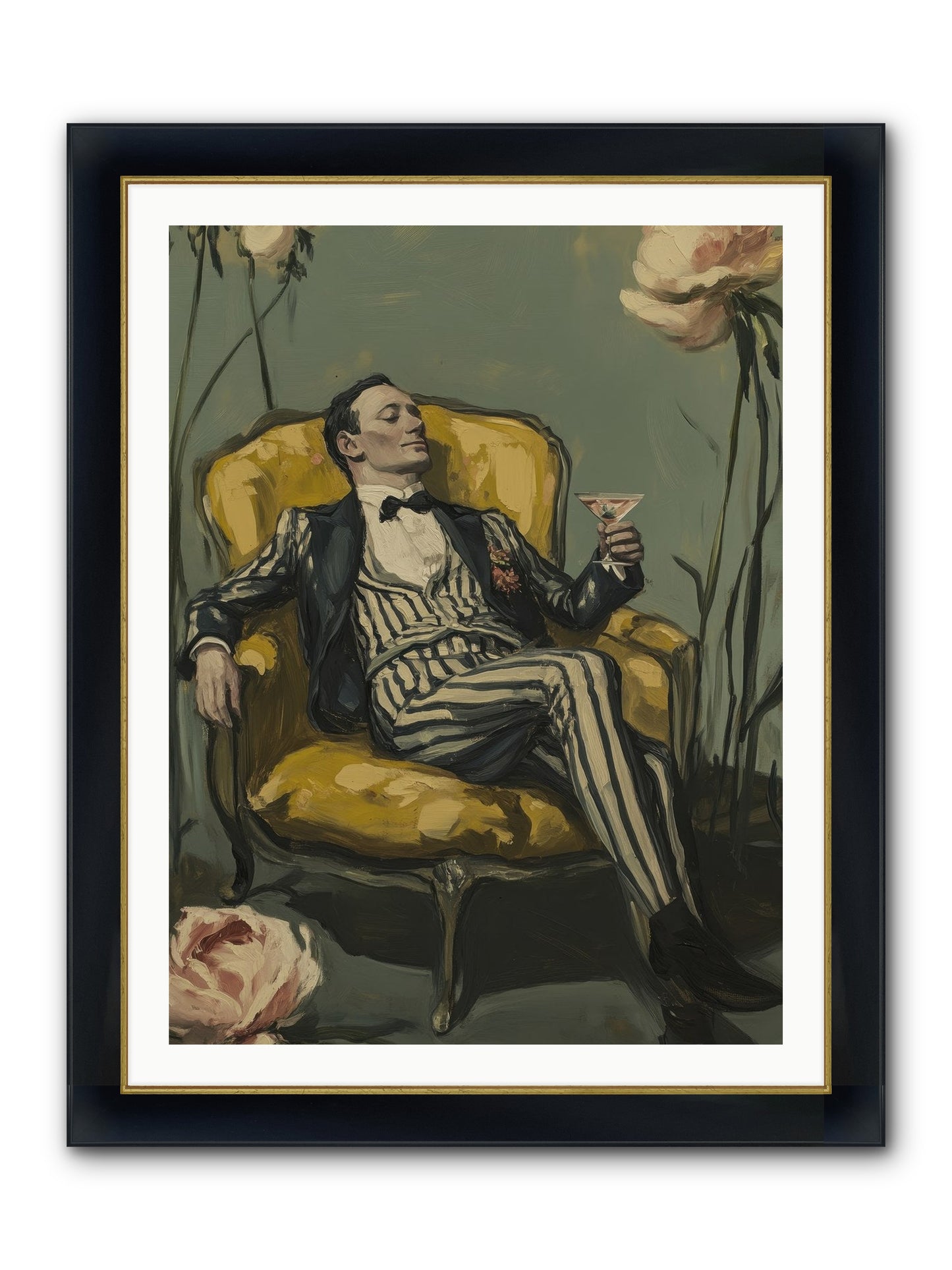 Gin & Roses Framed Print - Wide Black w/Gold 30x40
