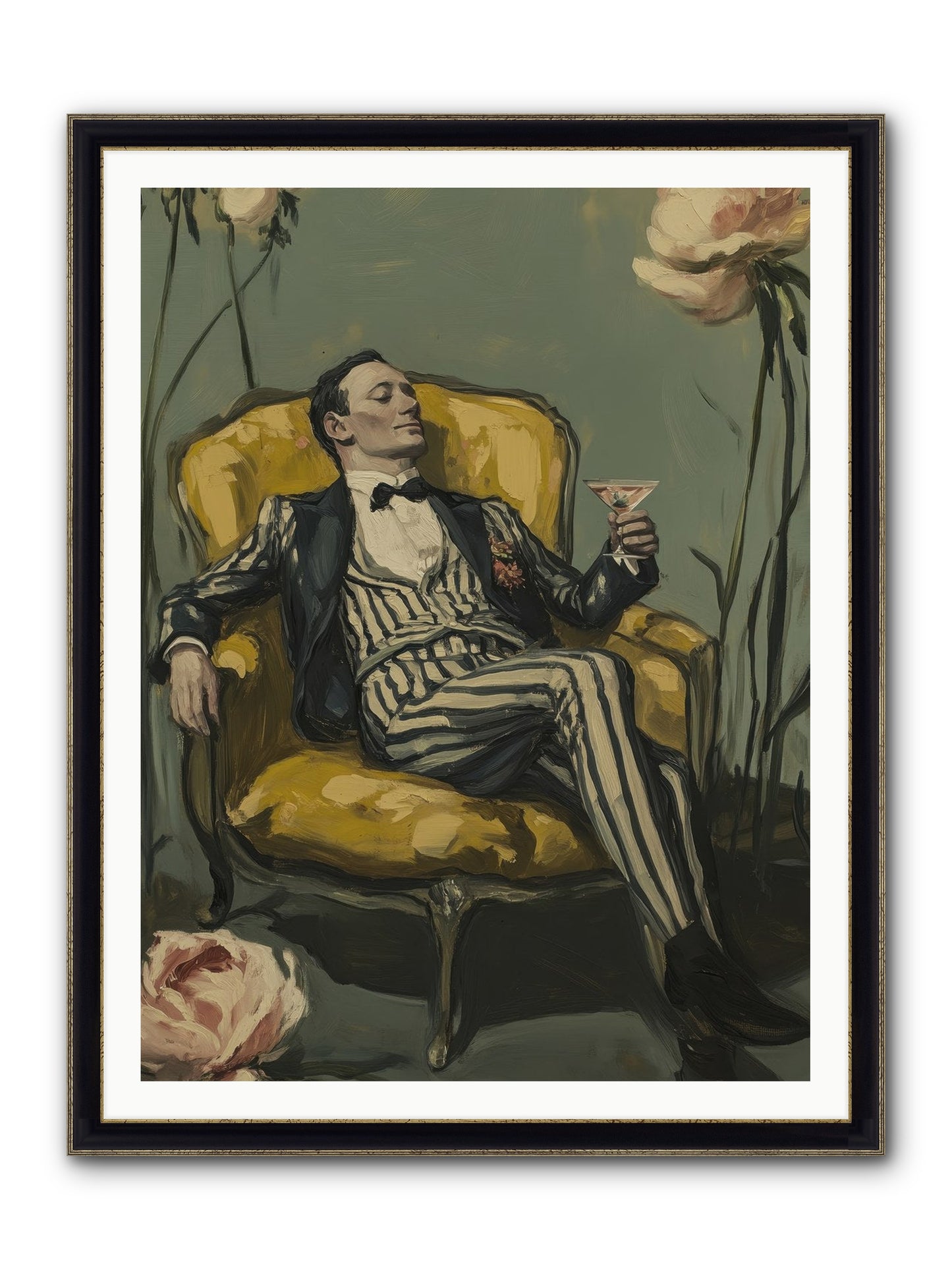 Gin & Roses Framed Print - Black & Gold 36x48