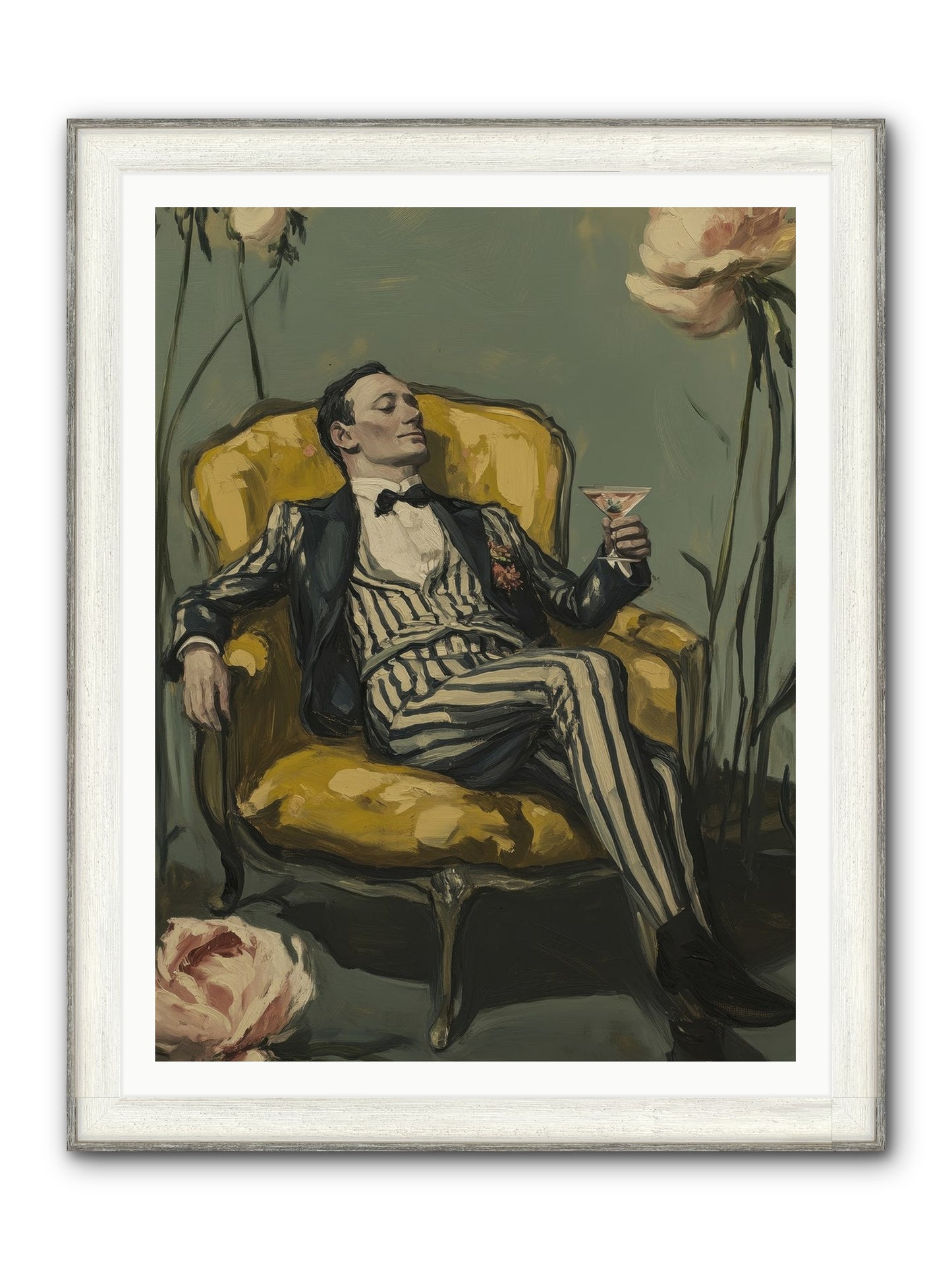 Gin & Roses Framed Print - Driftwood White 36x48