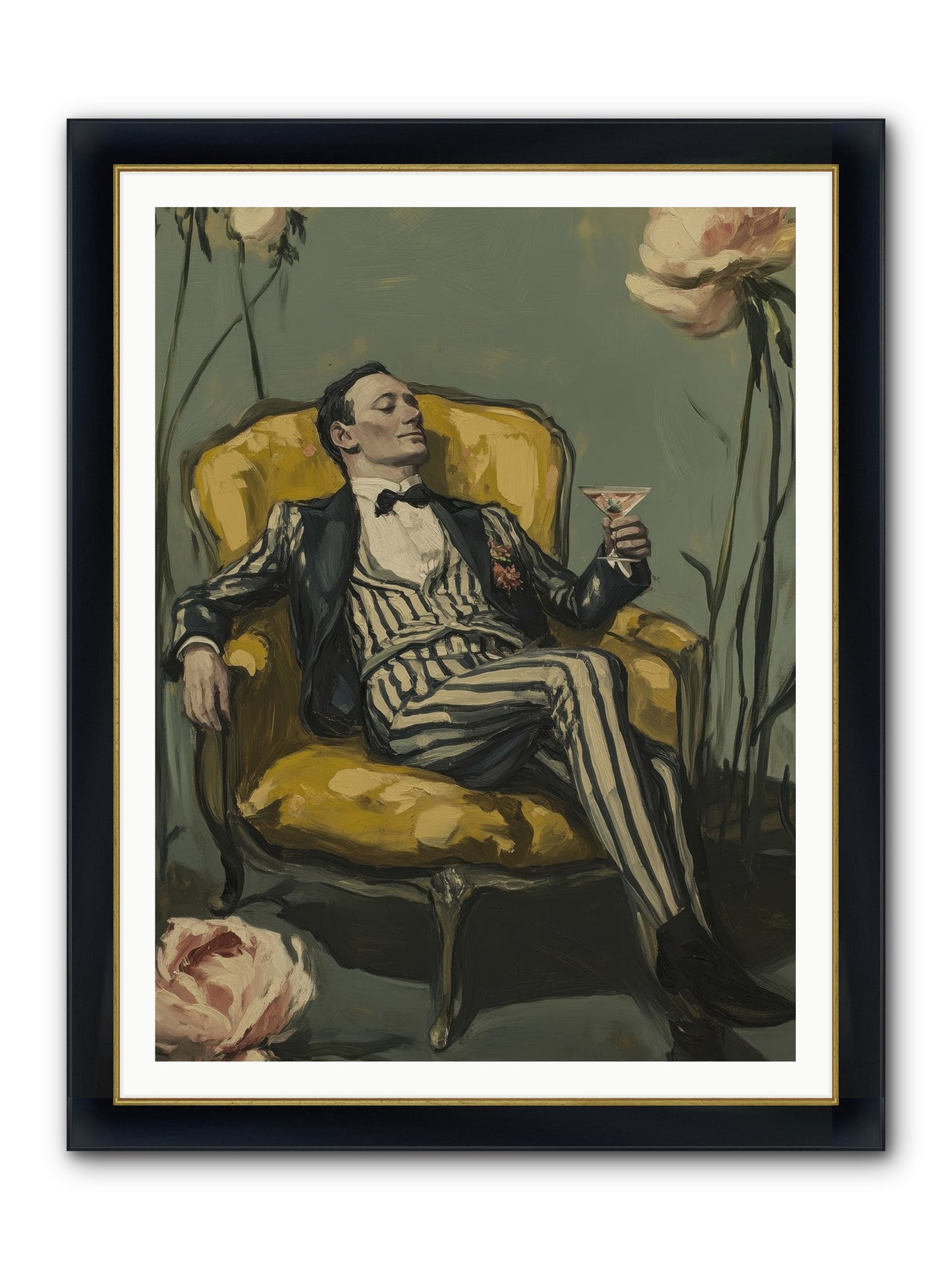 Gin & Roses Framed Print - Wide Black w/Gold 36x48
