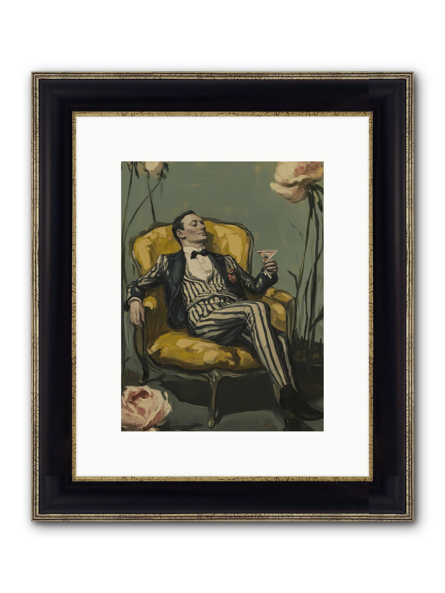 Gin & Roses Framed Print - Black & Gold 9x12