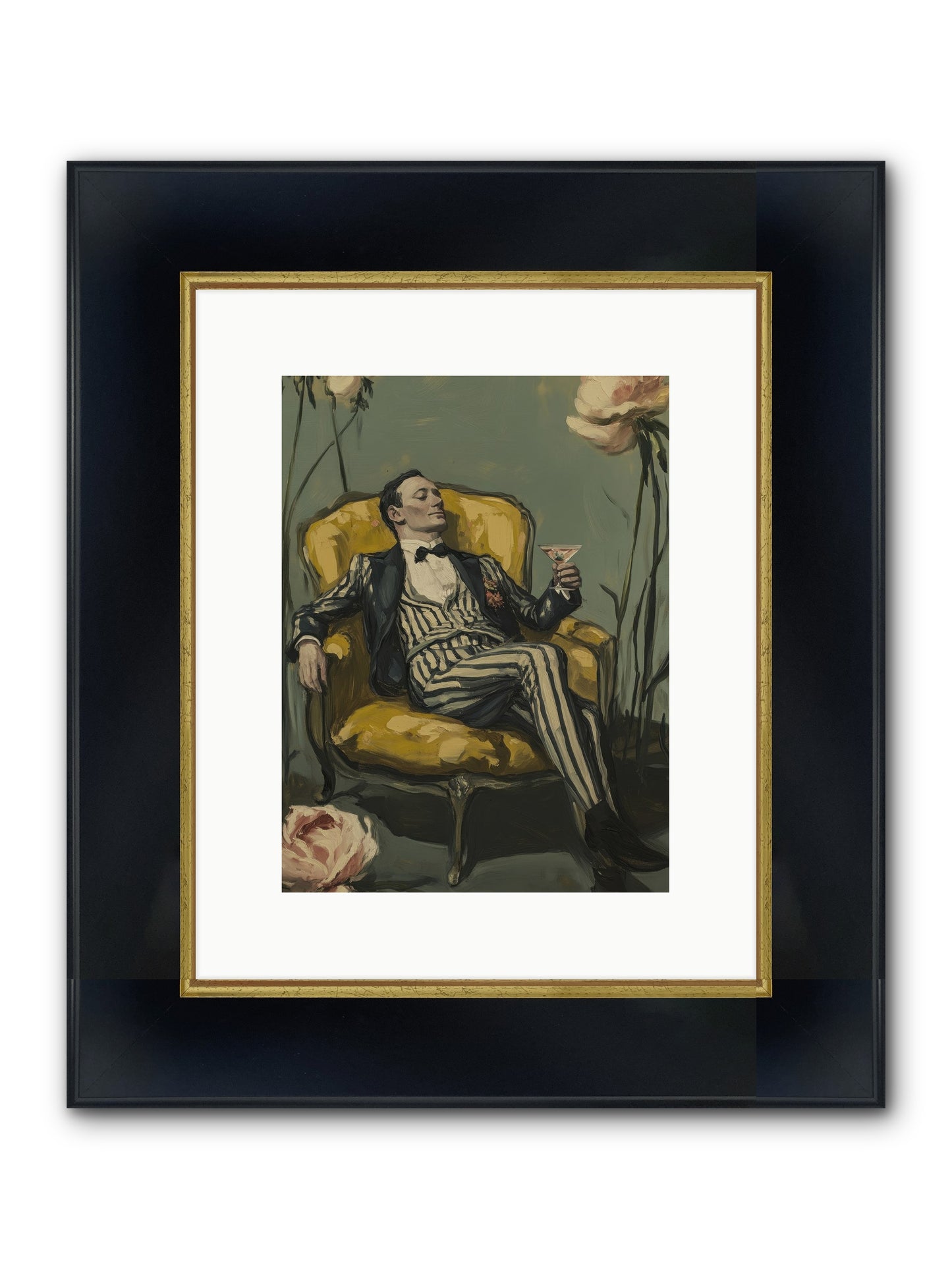 Gin & Roses Framed Print - Wide Black w/Gold 9x12