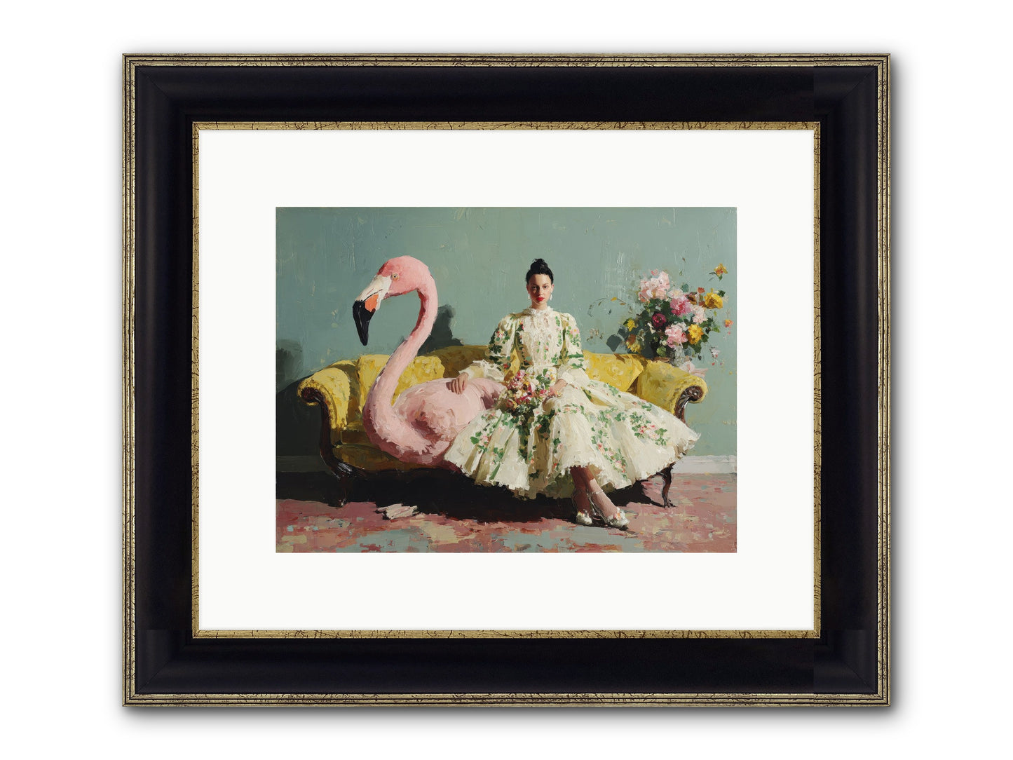 Glasswing Parlor Framed Print - Black & Gold 12x9