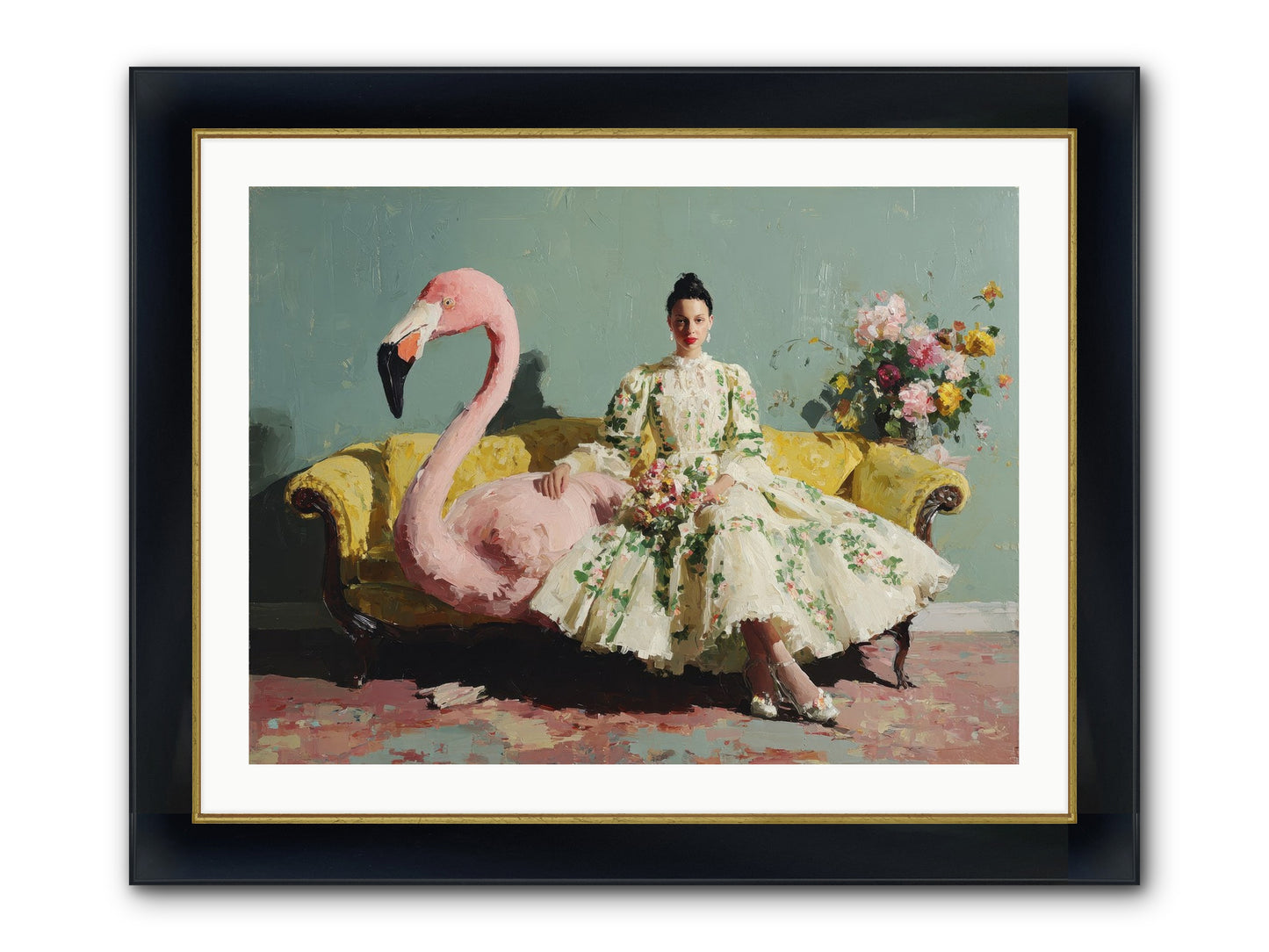Glasswing Parlor Framed Print - Wide Black w/Gold 32x24