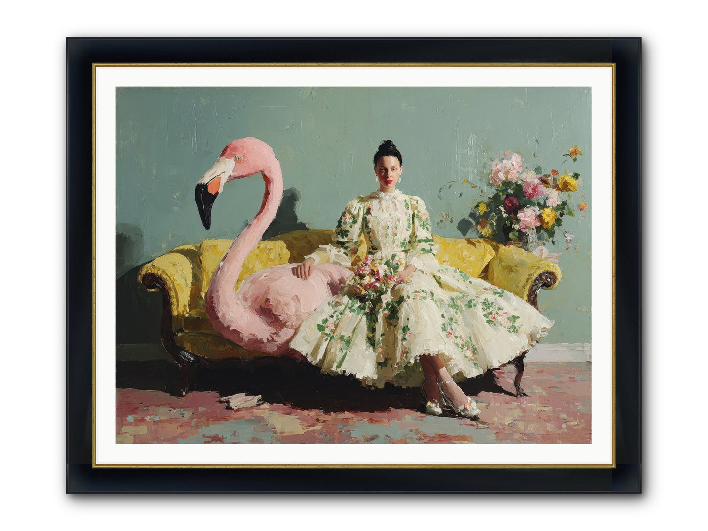 Glasswing Parlor Framed Print - Wide Black w/Gold 48x36
