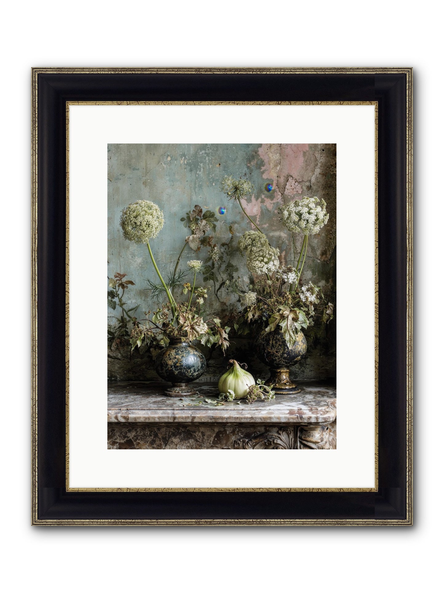 Goldfade Framed Print - Black & Gold 12x16