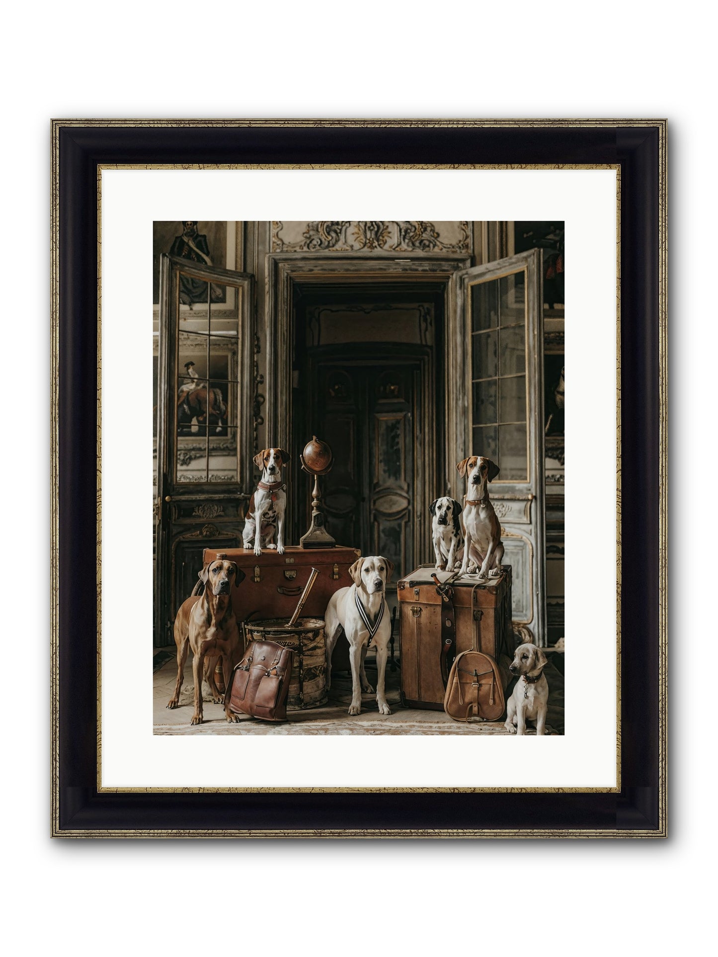 Grand Gathering Of Gentle Mutts Framed Print - Black & Gold 16x20