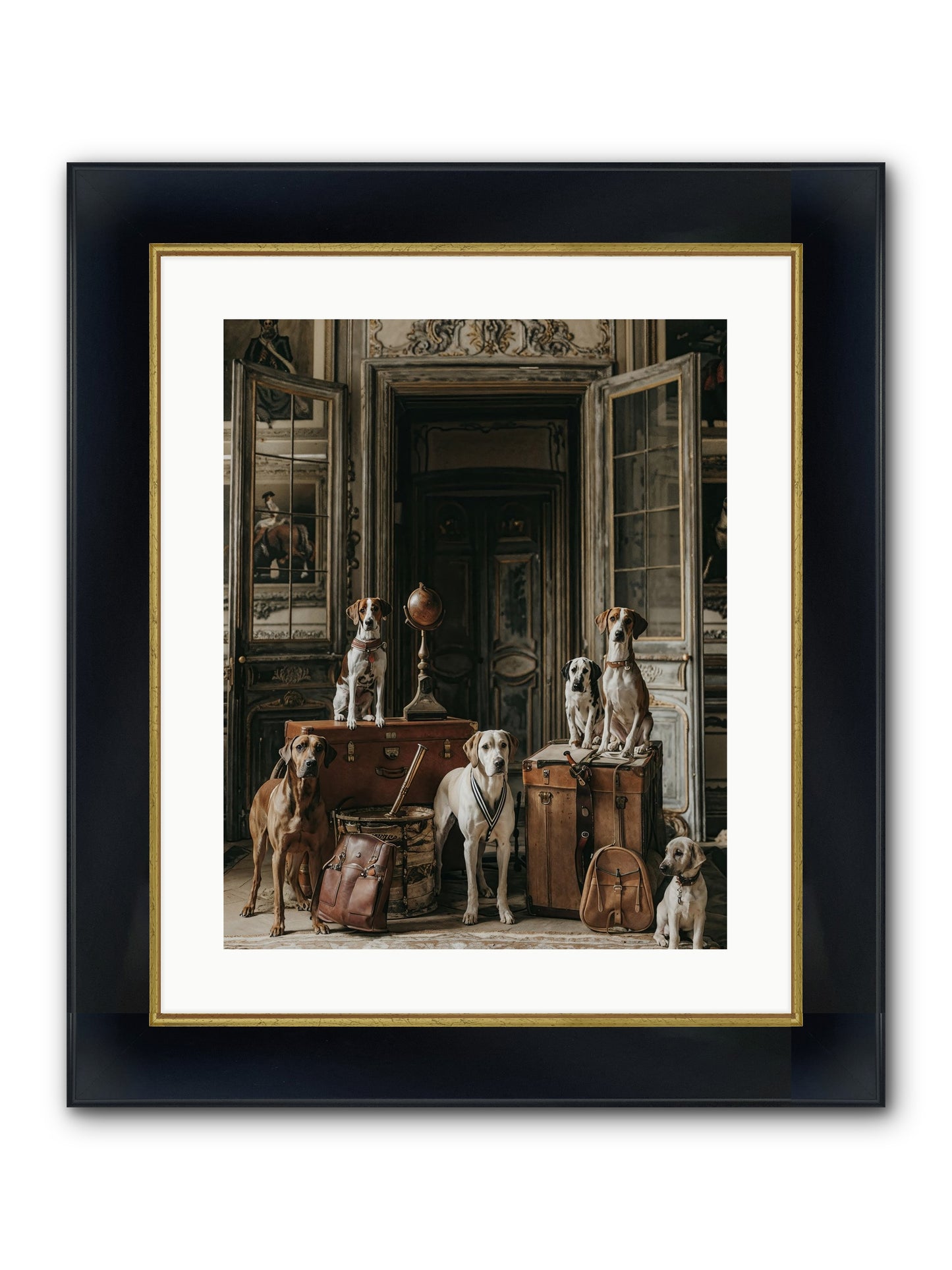Grand Gathering Of Gentle Mutts Framed Print - Wide Black w/Gold 16x20