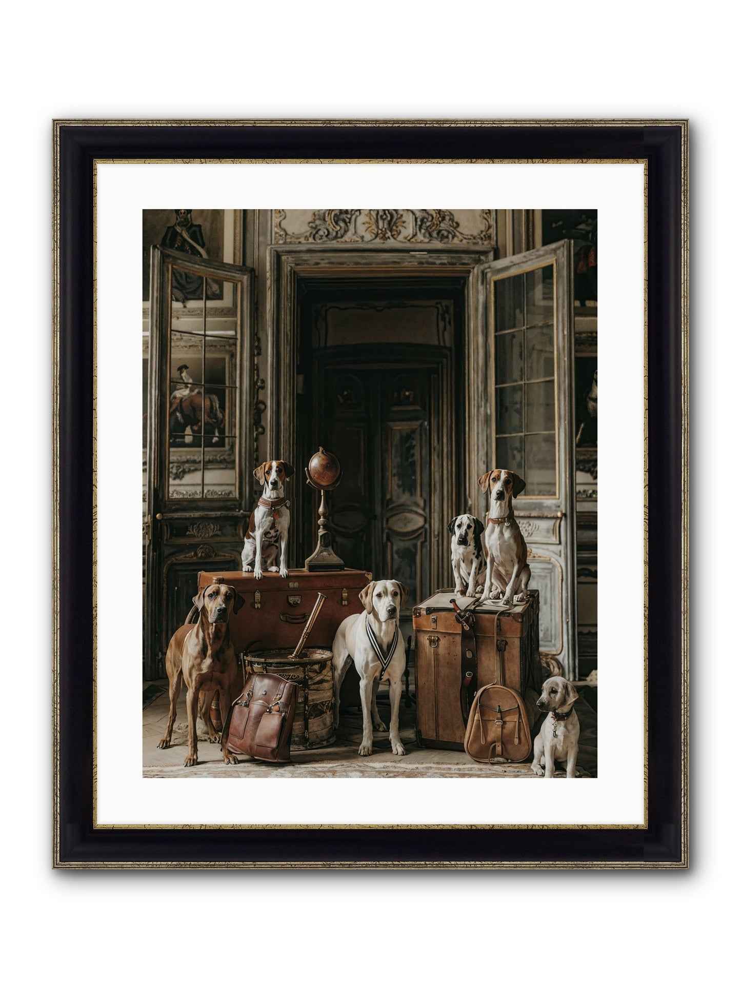 Grand Gathering Of Gentle Mutts Framed Print - Black & Gold 20x25