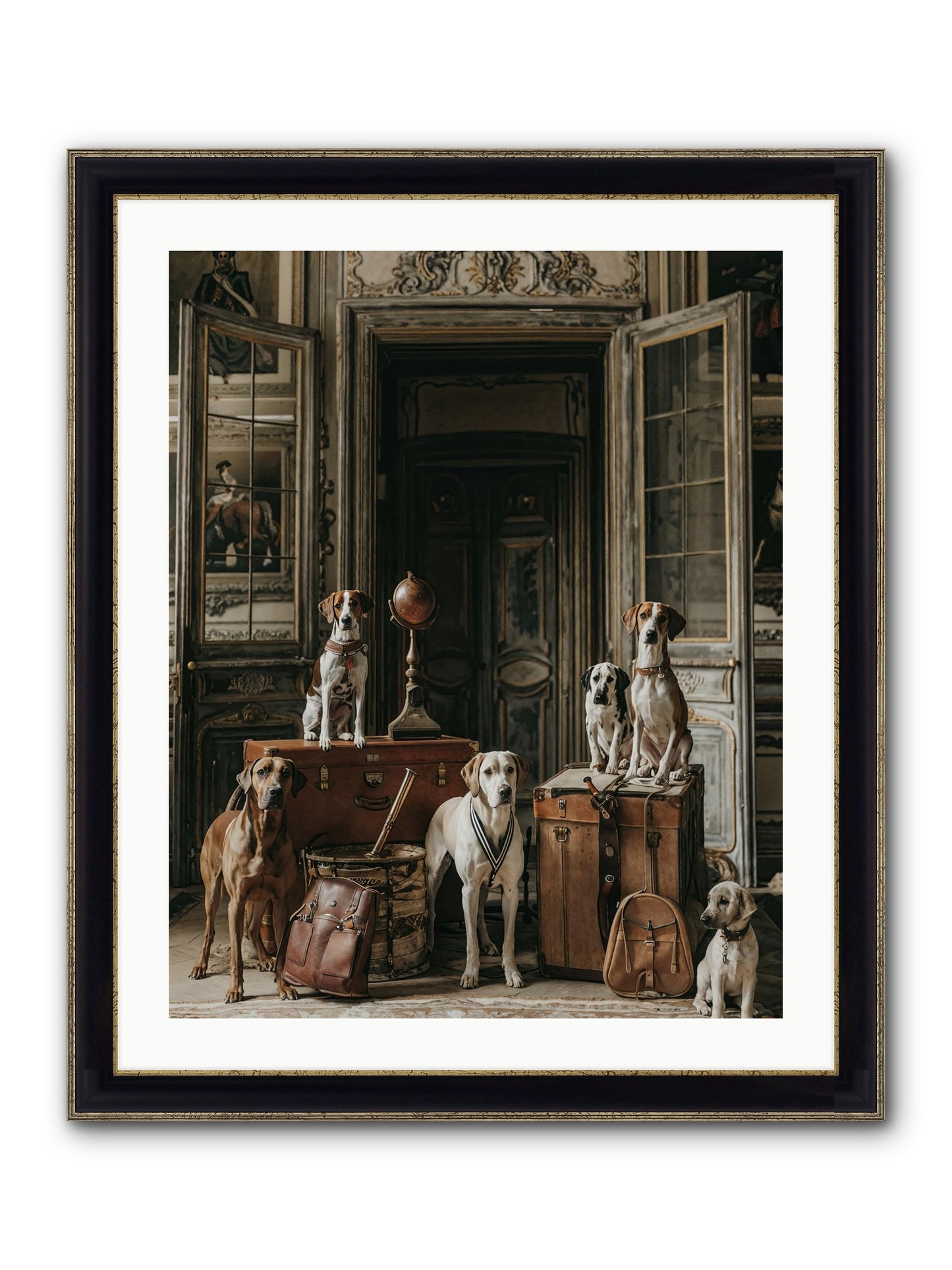 Grand Gathering Of Gentle Mutts Framed Print - Black & Gold 24x30