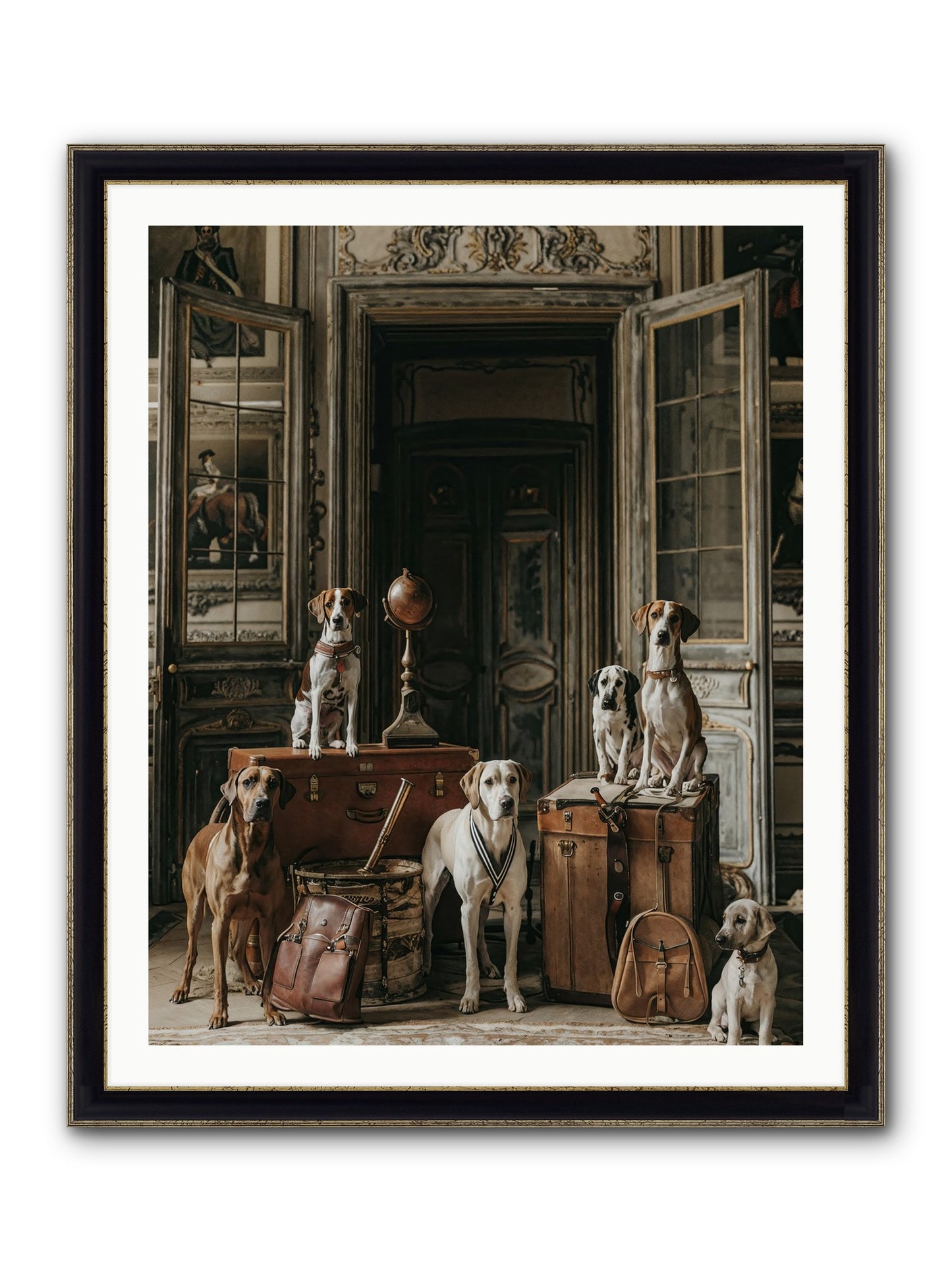 Grand Gathering Of Gentle Mutts Framed Print - Black & Gold 32x40