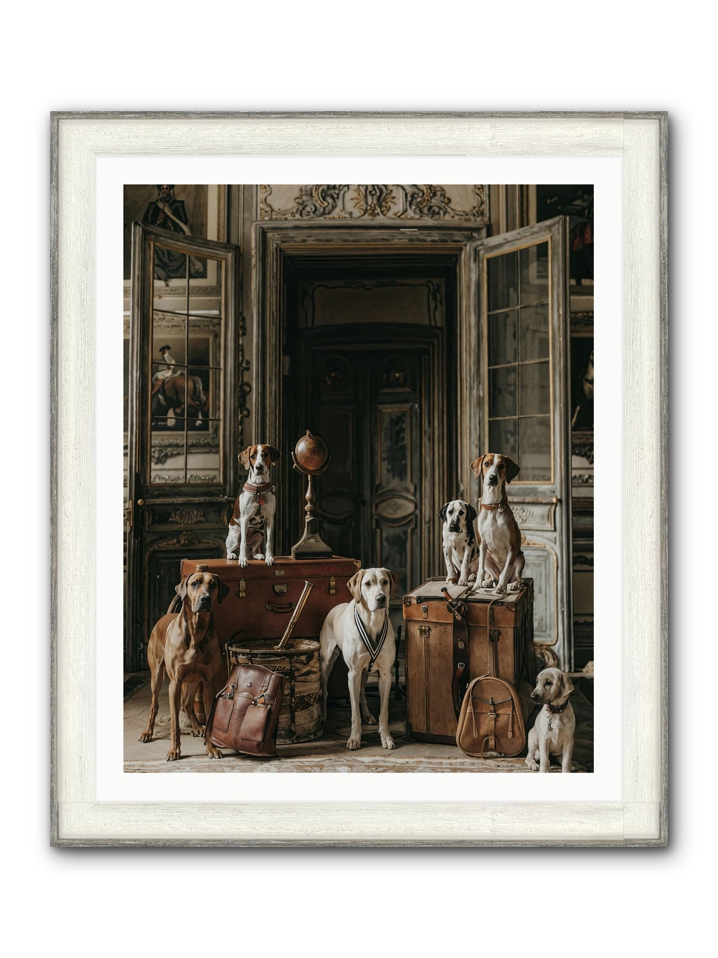 Grand Gathering Of Gentle Mutts Framed Print - Driftwood White 32x40