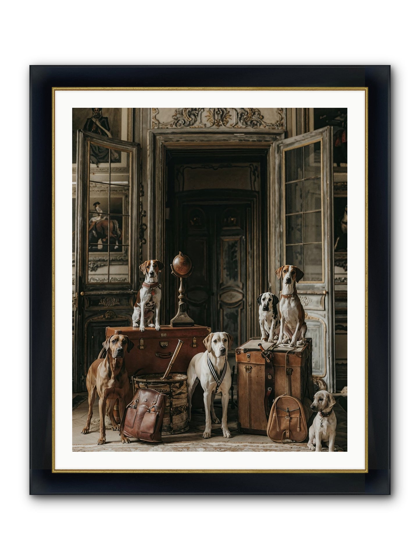 Grand Gathering Of Gentle Mutts Framed Print - Wide Black w/Gold 32x40