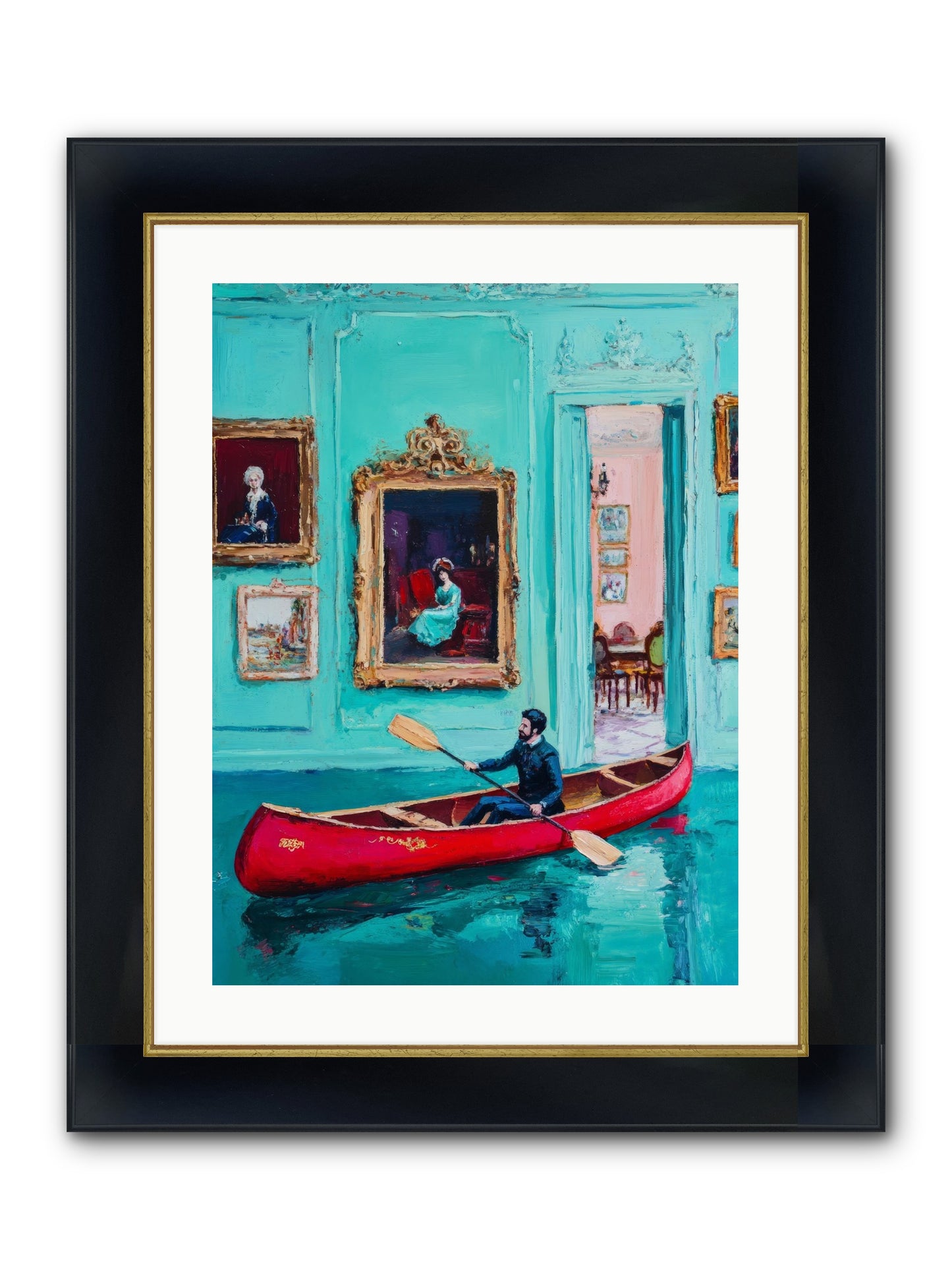 Grand Salon River Society Framed Print - Wide Black w/Gold 18x24