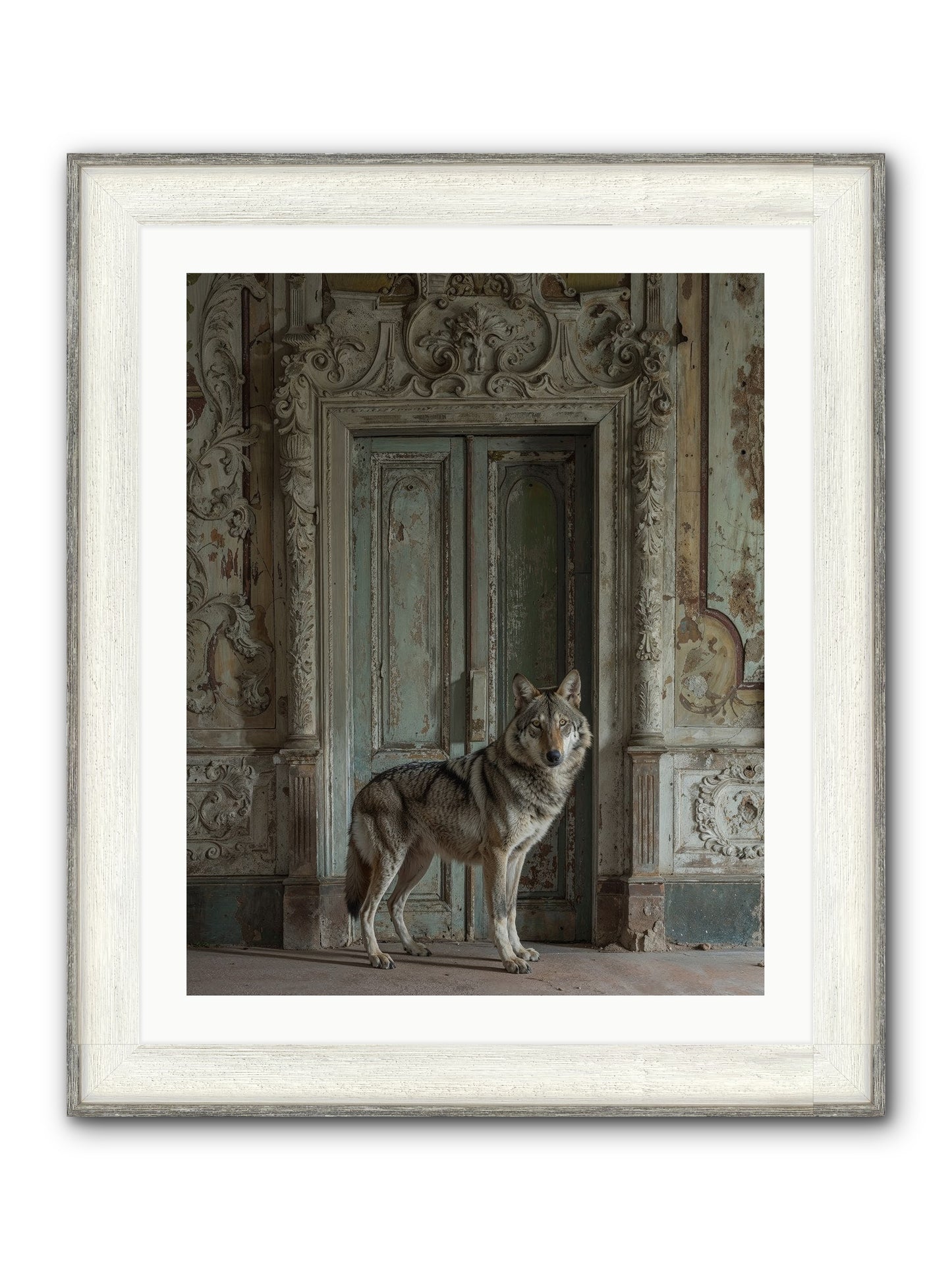 Grey Phantom Of Misty Realms Framed Print - Driftwood White 24x30